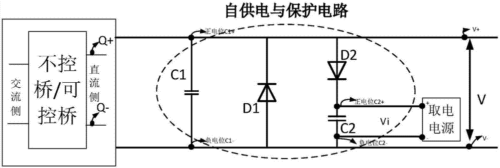 Multi-module-series-circuit-based module self-power-taking and protection circuit