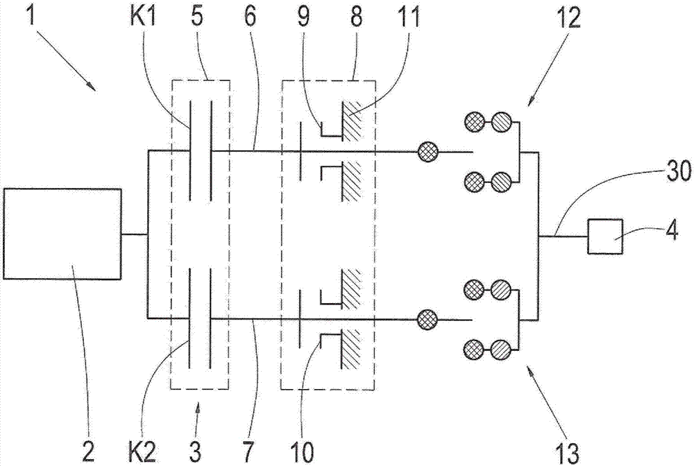 Automatic transmission of a vehicle, comprising a central synchronizing device, and method for operating an automatic transmission