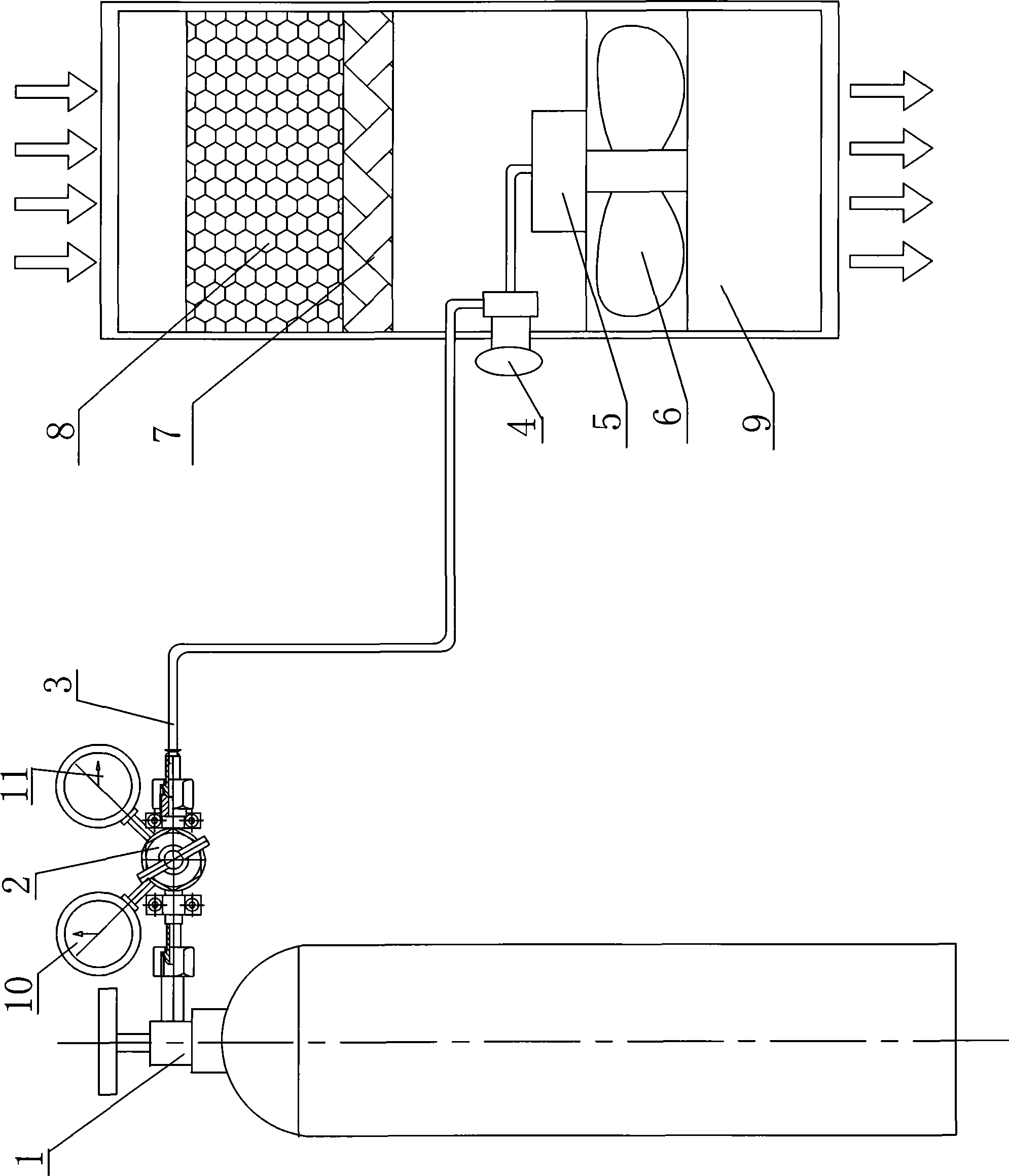 Gas washing system and washing method for underground shelter