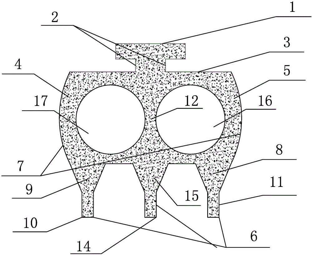 Three-scraper round hole inner support windscreen wiper rubber strip supported by flexible walls