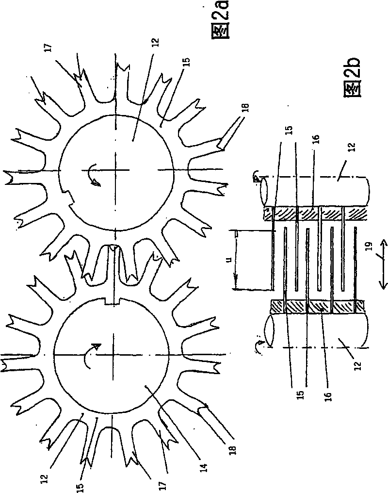 Device for distributing granular material onto a continuously travelling support and bunker for granular material