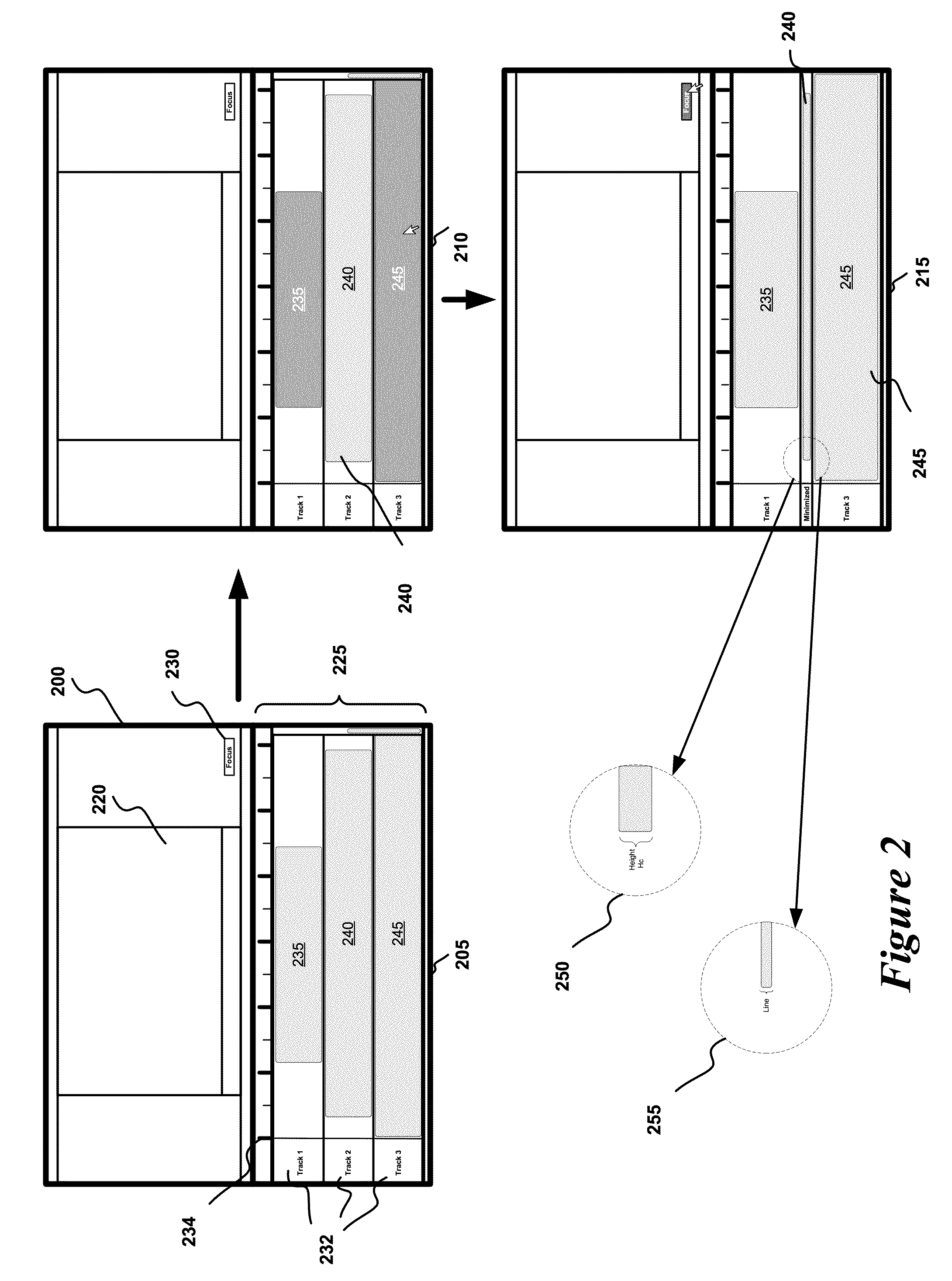 Media editing application with capability to focus on graphical composite elements in a media compositing area