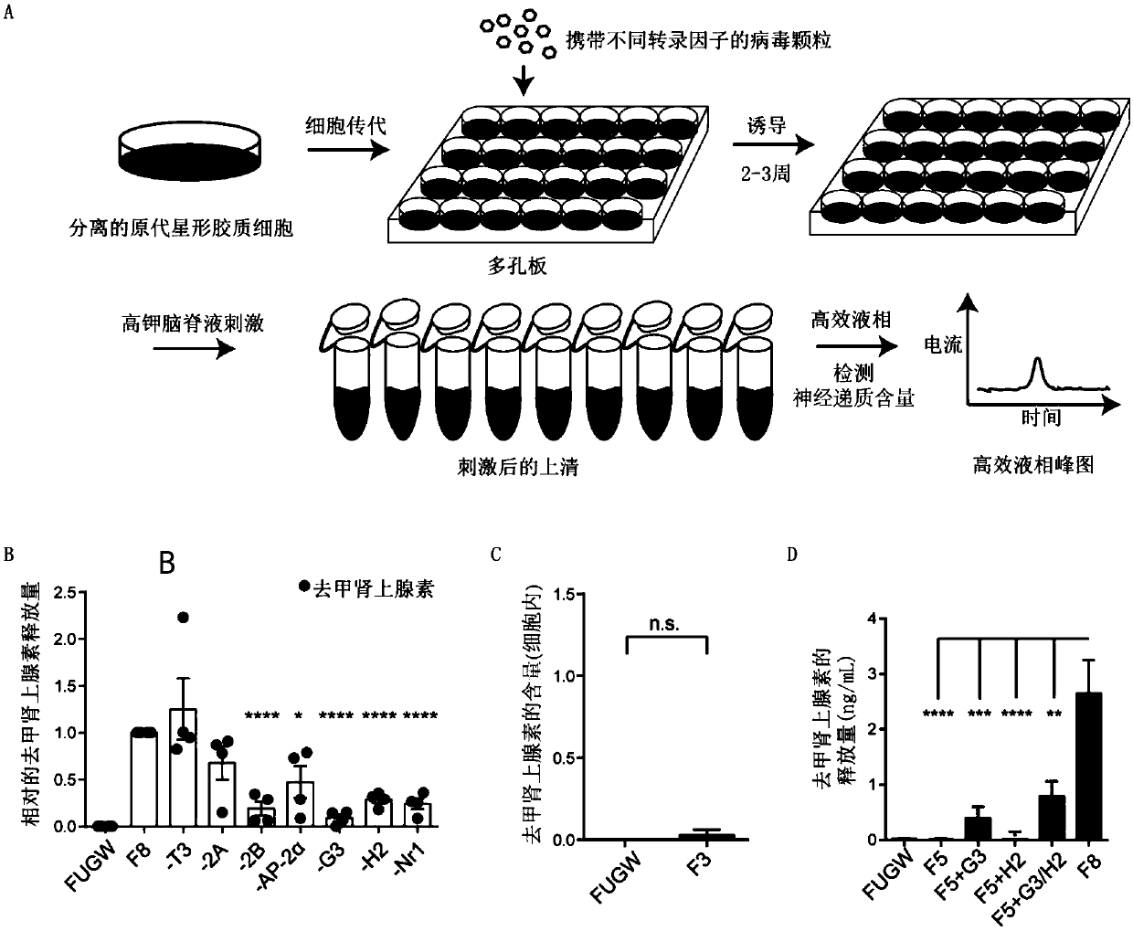 Method for generating functional noradrenaline neurons through reprogramming