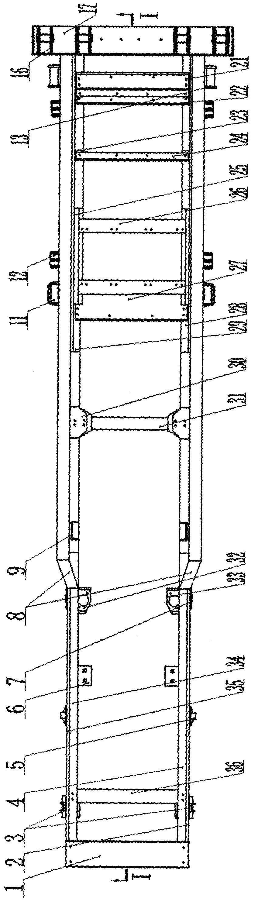 Dump truck frame with alien-shaped longitudinal beams and sub-frame function