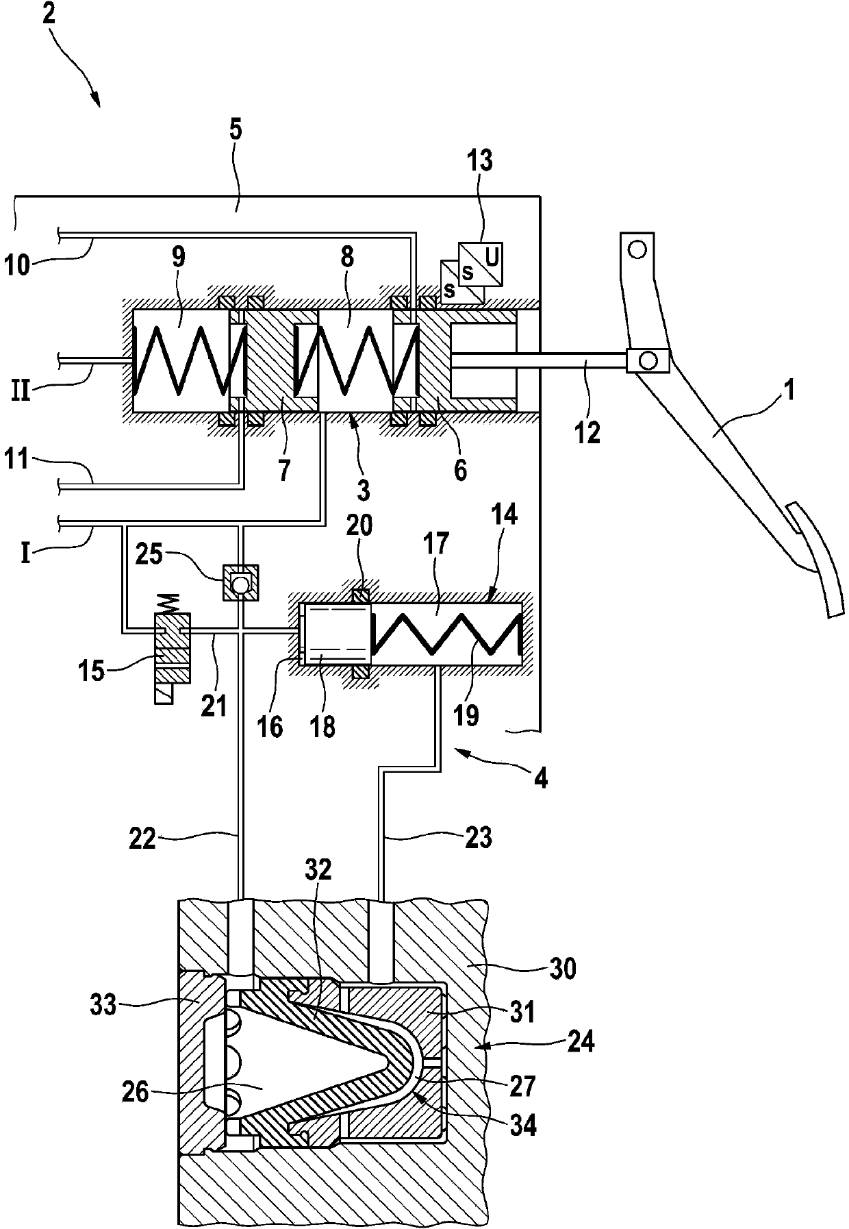 Pedal travel simulator, actuating unit for a hydraulic brake system and brake system