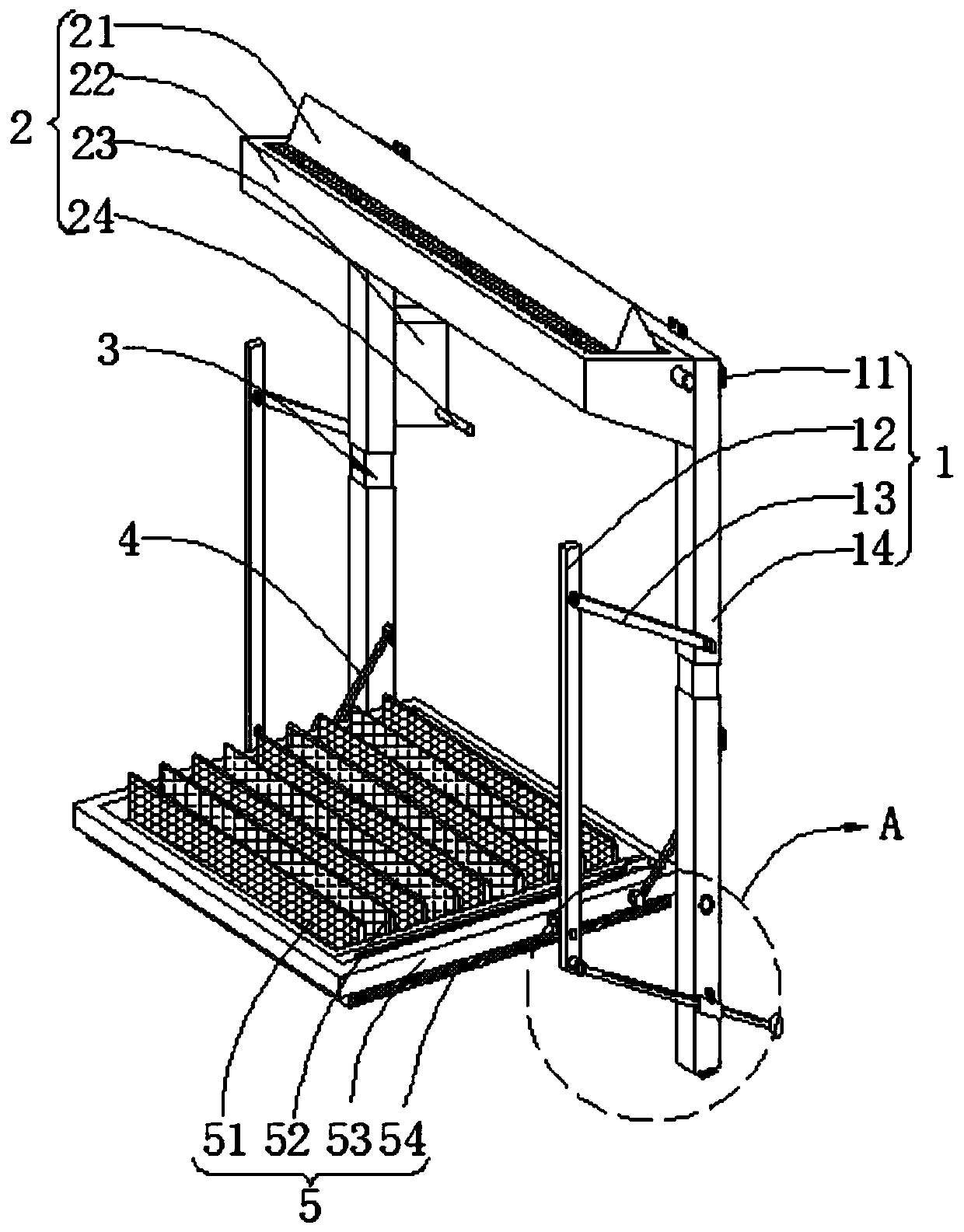 A prefabricated outstretched folding balcony