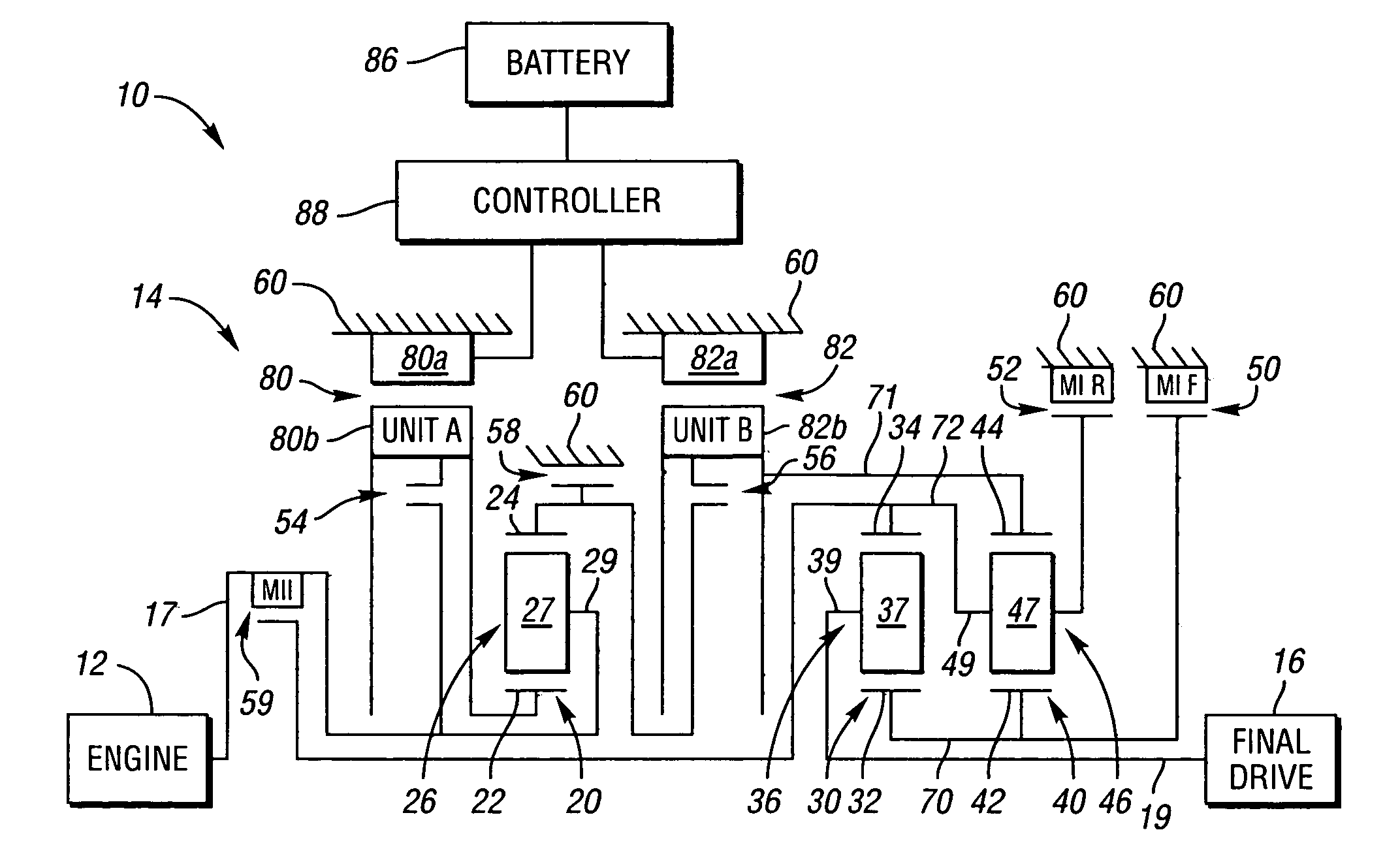Two mode electrically variable transmission with equal forward and reverse input-split modal performance