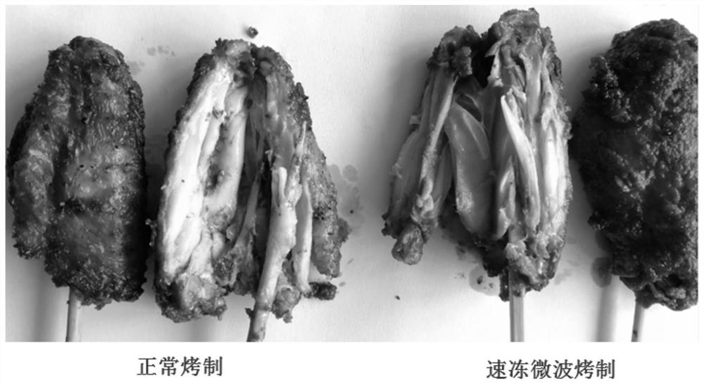 Quick-frozen food material for barbecuing and production method therefor