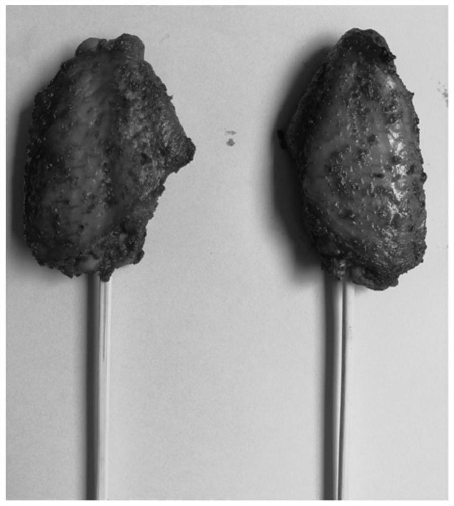 Quick-frozen food material for barbecuing and production method therefor