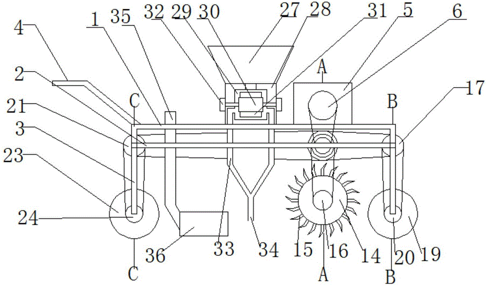 Furrowing and fertilizing device for planting of Shi'ting green tea
