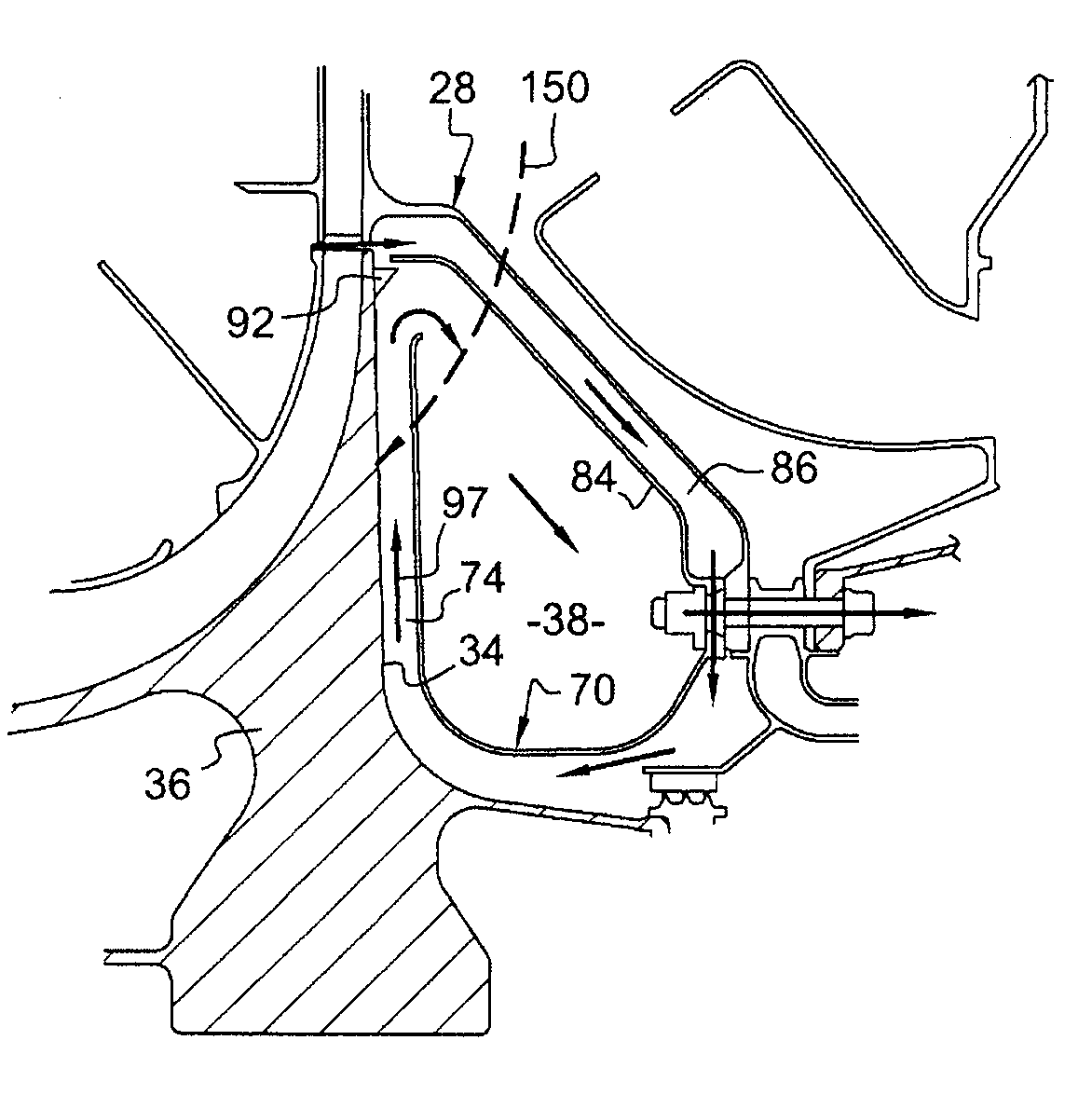 System for ventilating a downstream cavity of an impellor of a centrifugal compressor