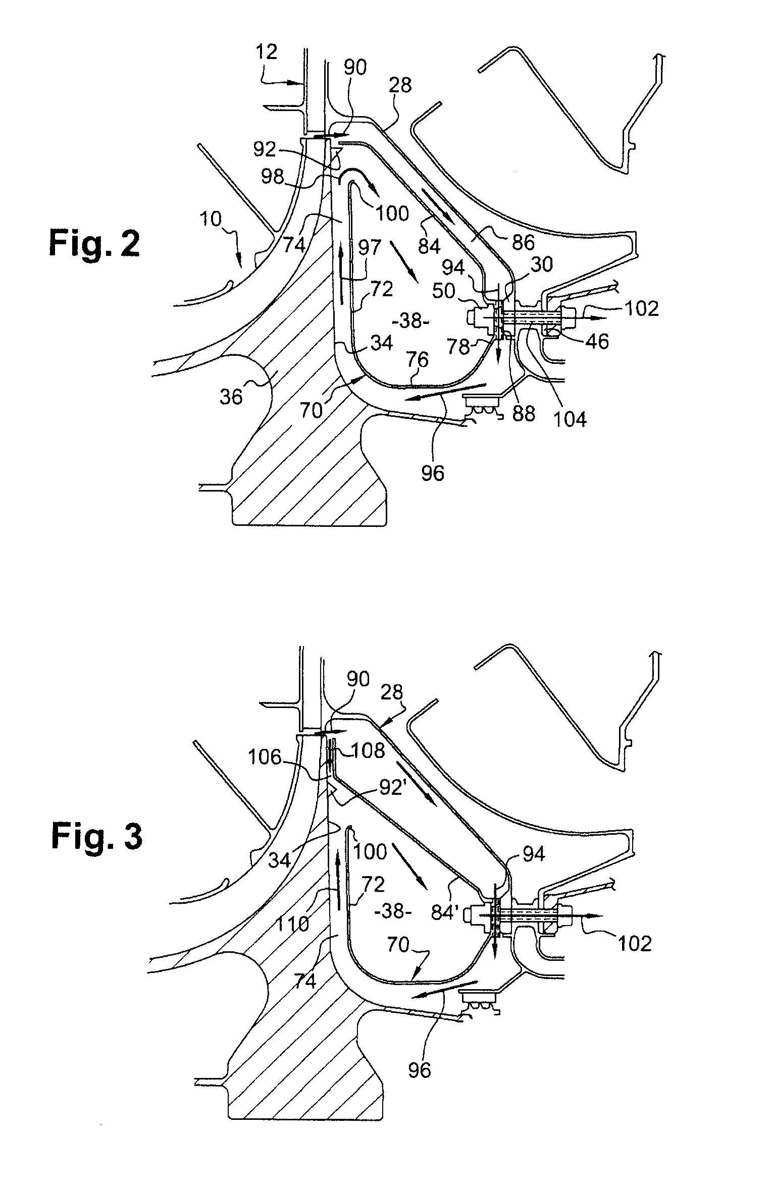 System for ventilating a downstream cavity of an impellor of a centrifugal compressor