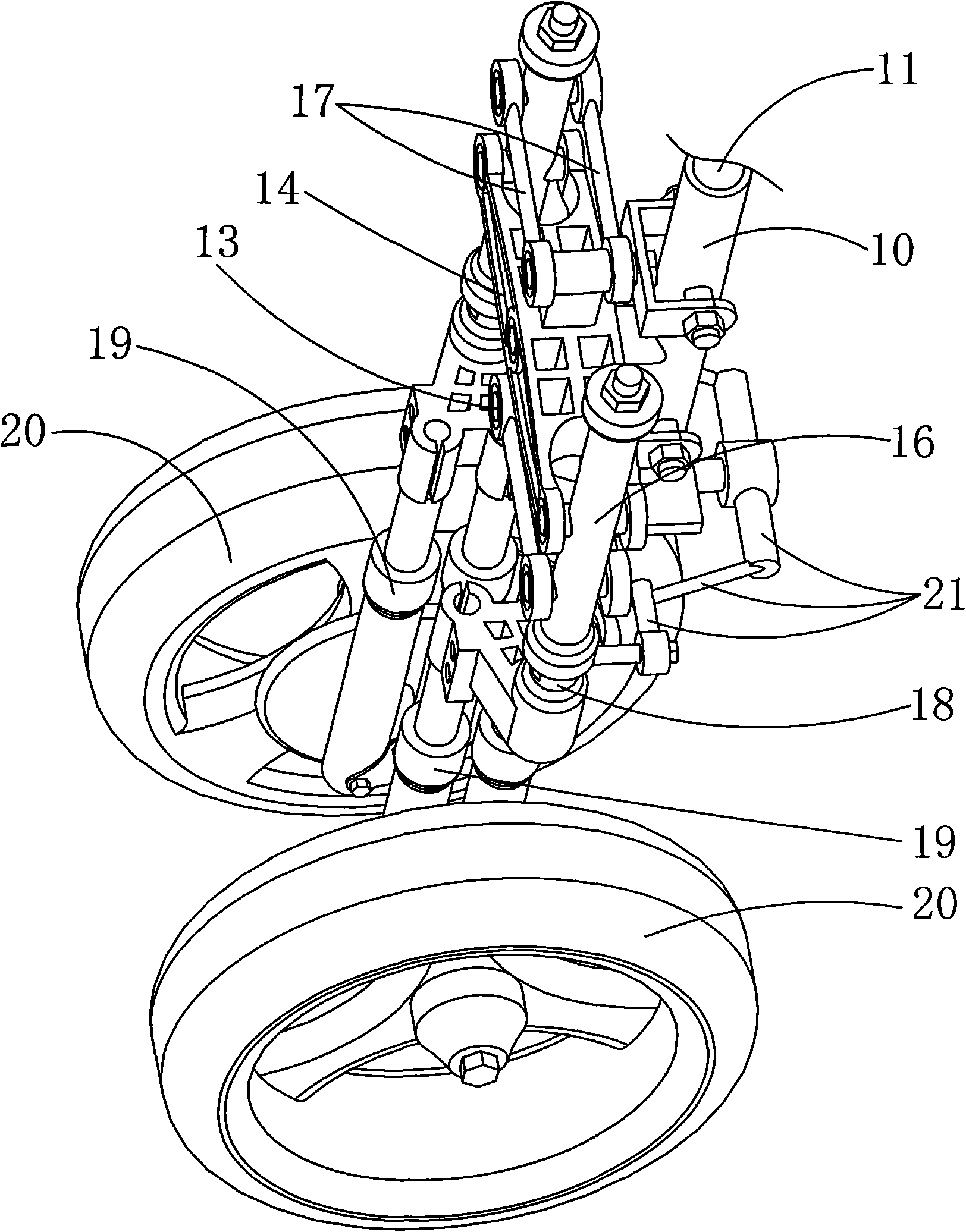 Link mechanism of double front wheels of motorcycle