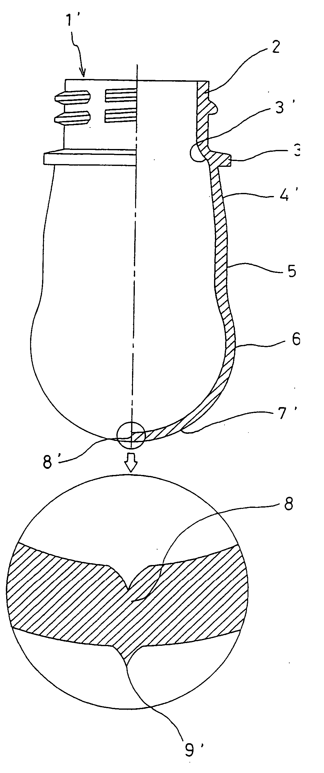 Synthetic resin preform to be biaxially stretched and blow molded into a bottle