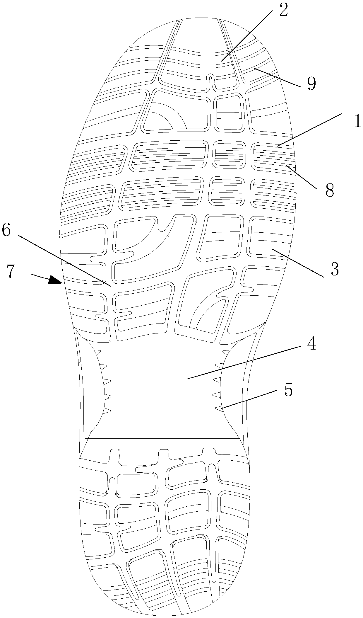 Multi-area type anti-skid safety shoe sole