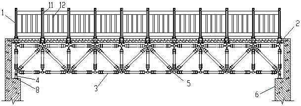 A kind of construction method of modern bamboo pedestrian truss bridge