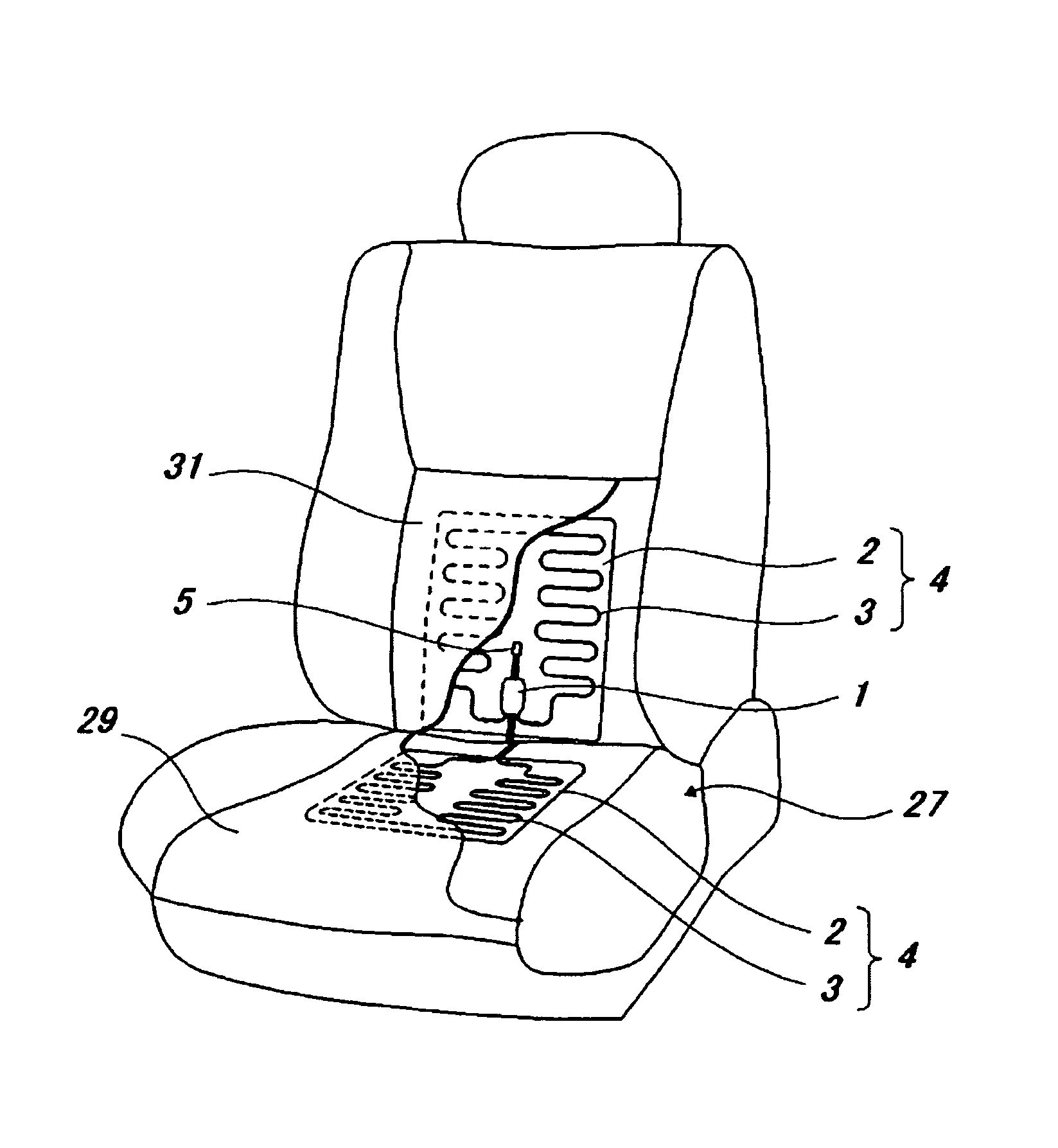 Heating device for seat
