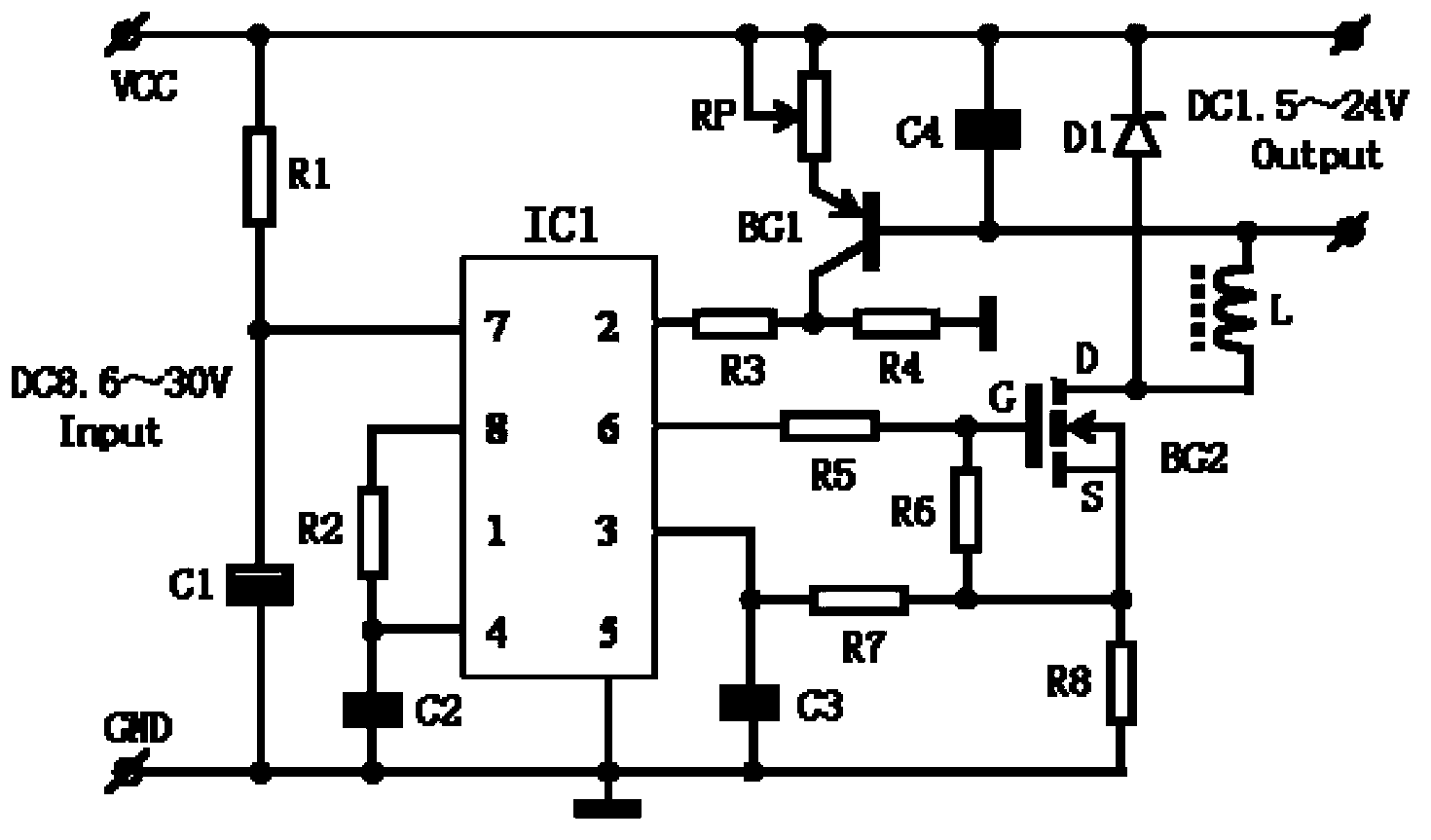 Non-isolated high-current adjustable DC (Direct-Current) stabilized-voltage power supply