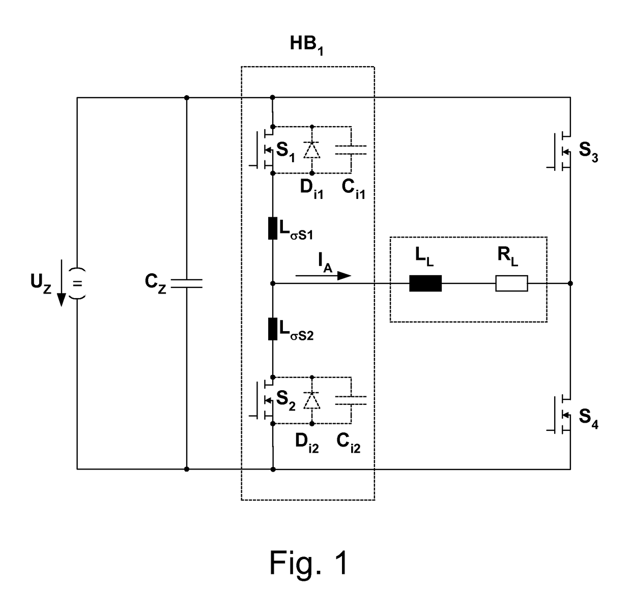 Method, circuit configuration and bridge circuit for charging a capacitance effective on main current terminals of semiconductor switch