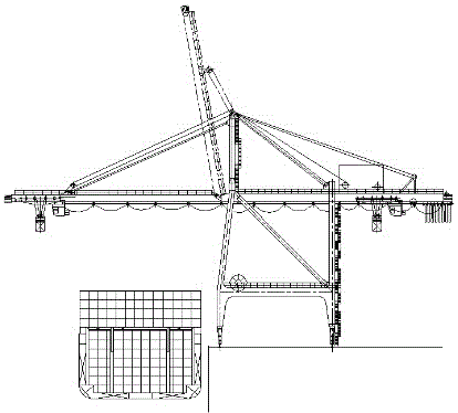 Container crane with double pitching mechanisms and loading and unloading method of container crane