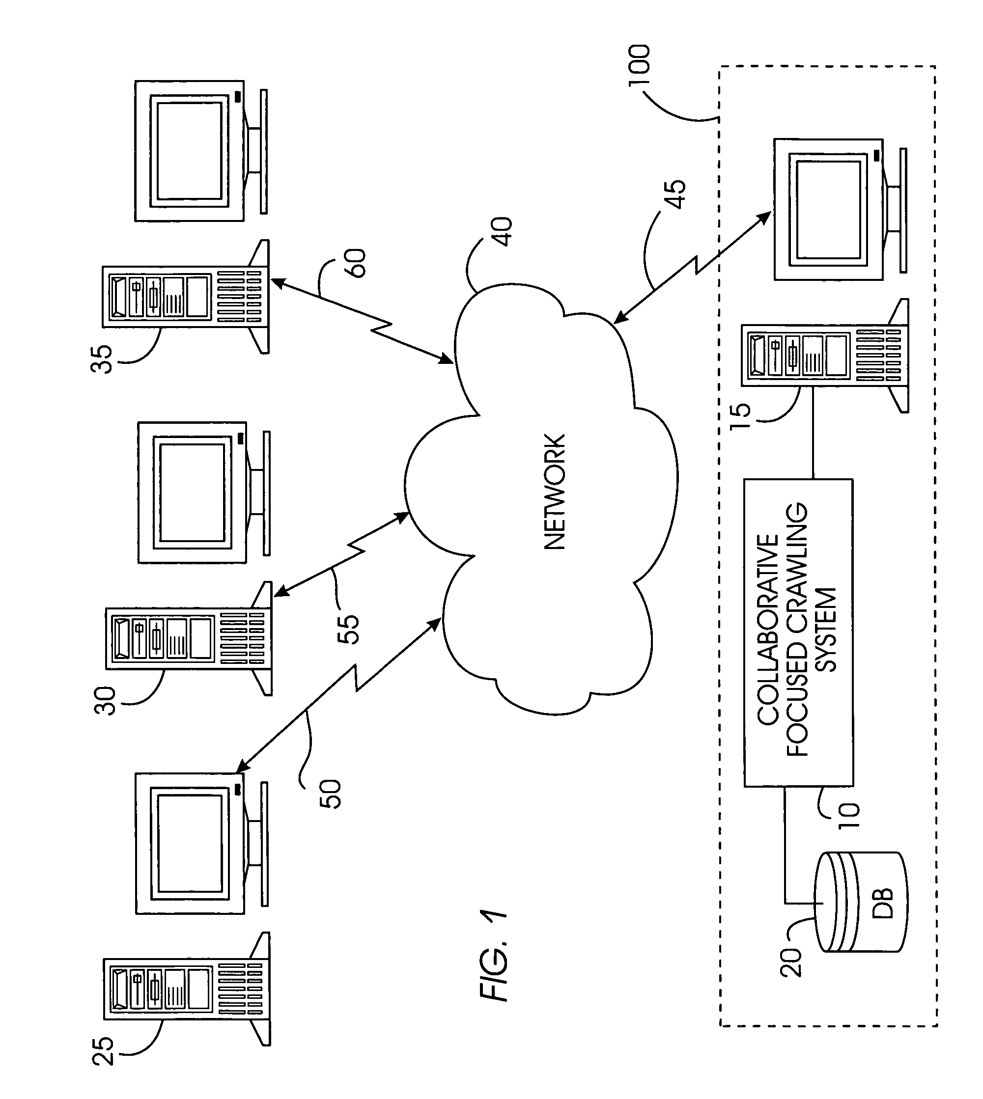 System, method, and service for collaborative focused crawling of documents on a network