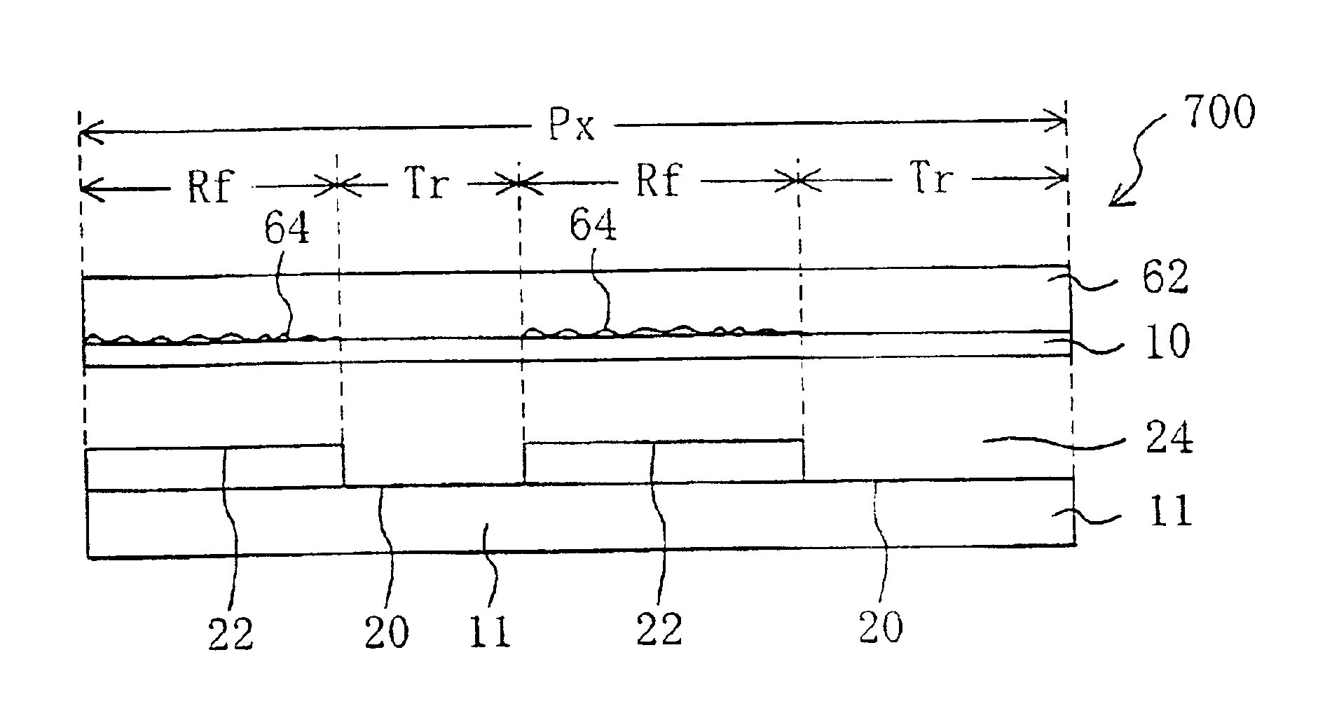 Liquid crystal display device with a light diffusion layer in the reflection region alone