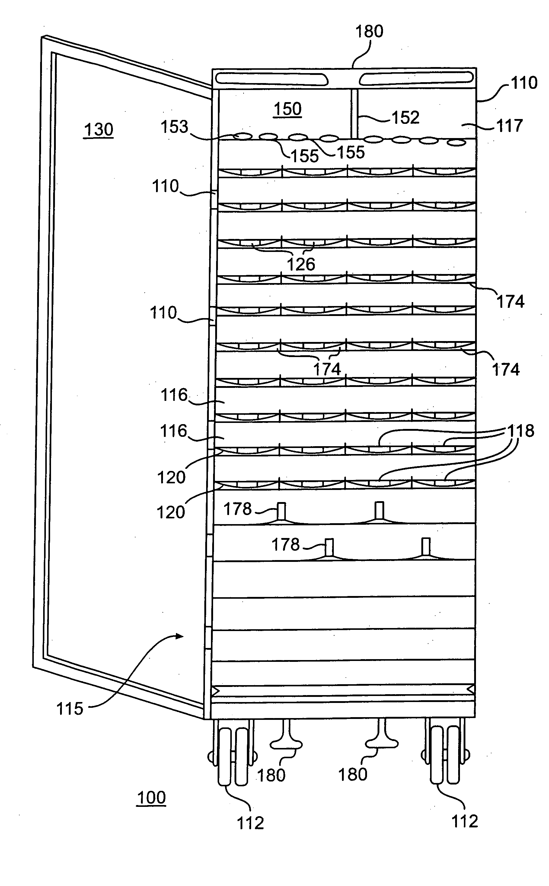 Catering cart having gravity-feed and counter system