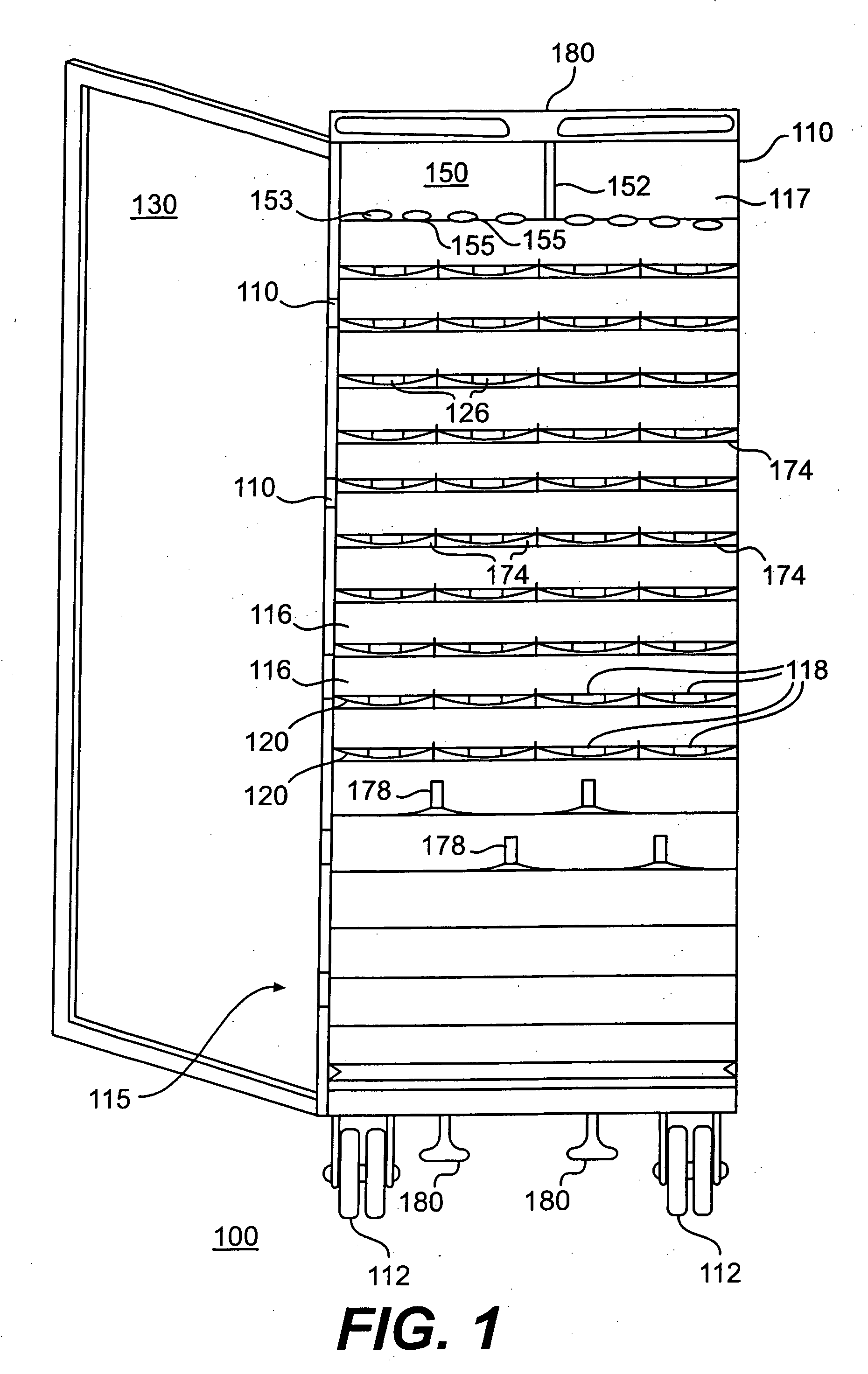 Catering cart having gravity-feed and counter system