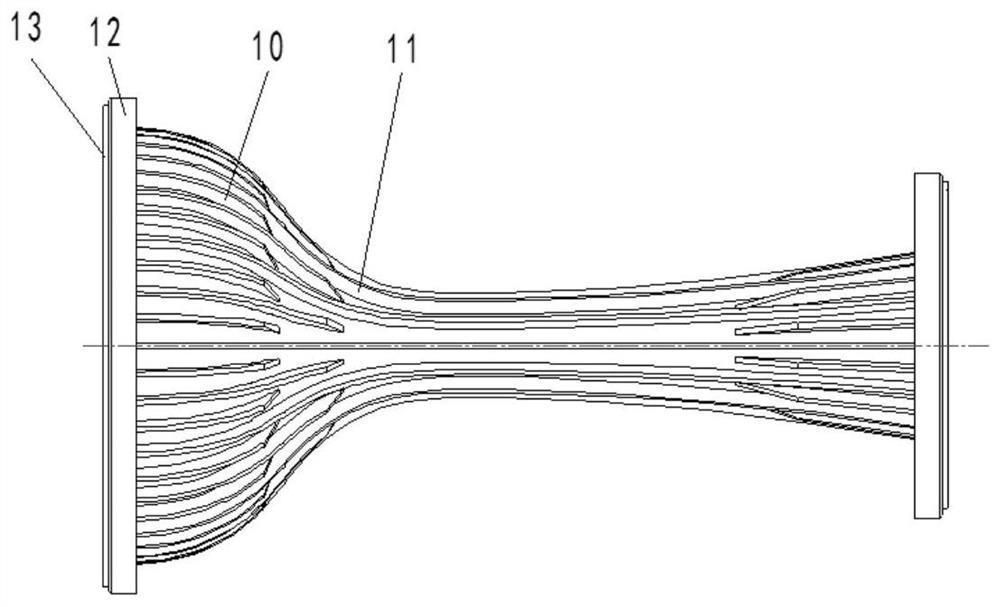 Structure of water-cooling throat of high-Mach-number molded surface spray pipe for hypersonic wind tunnel