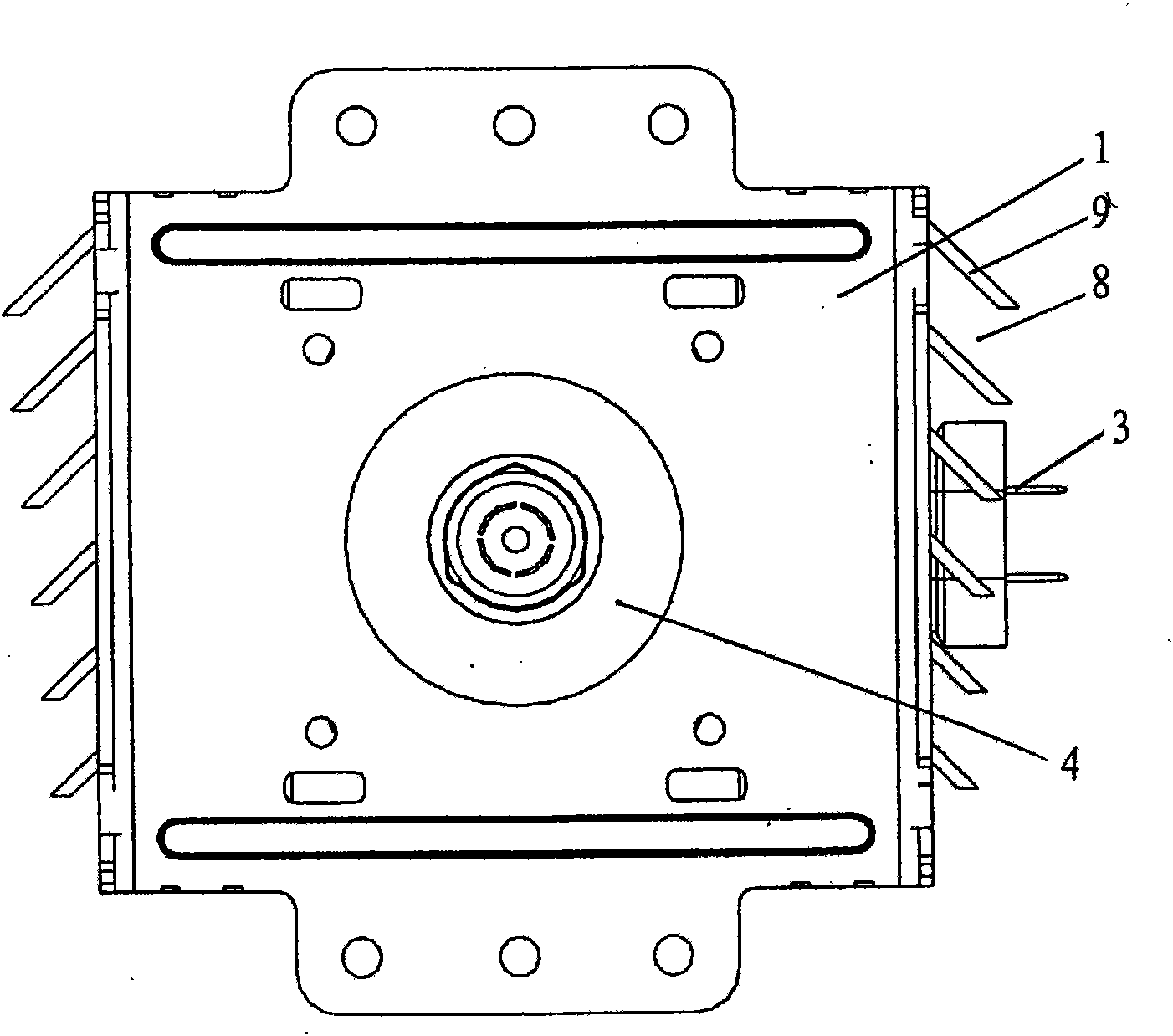 Radiating structure of shell having stream guidance opening of microwave oven magnetron