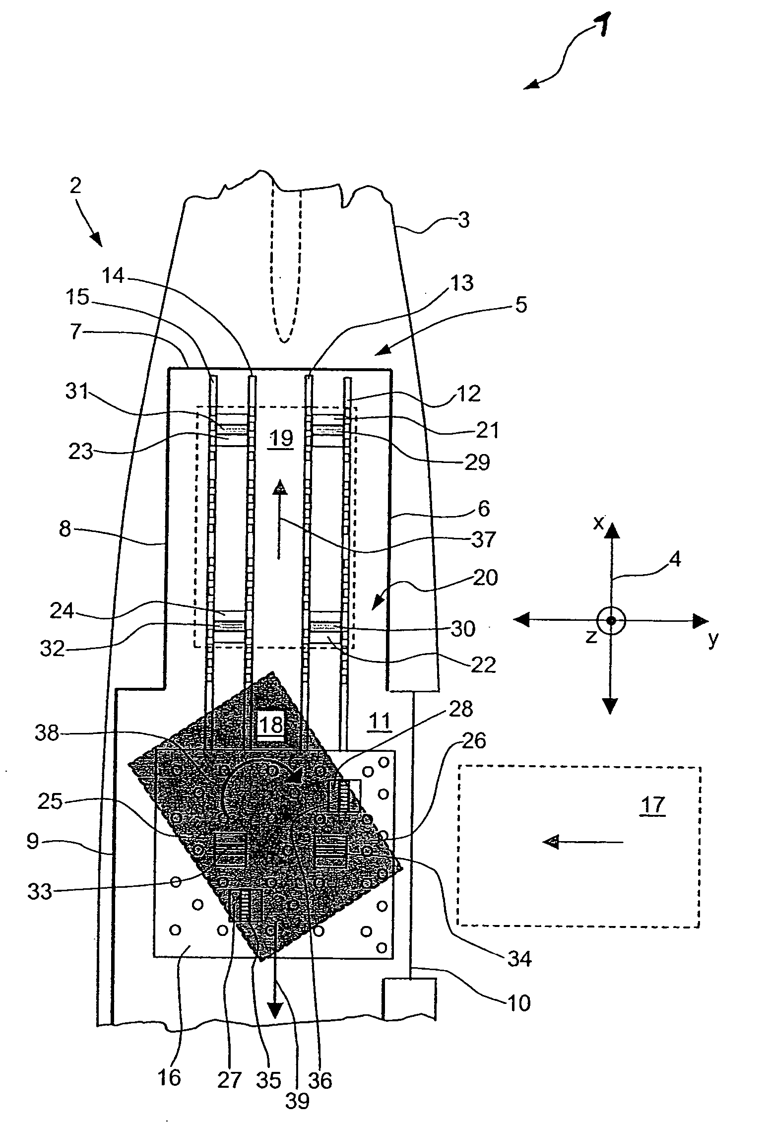 Loading device for the at least partially automated loading and unloading of a cargo hold on transport equipment as well as a conveying system