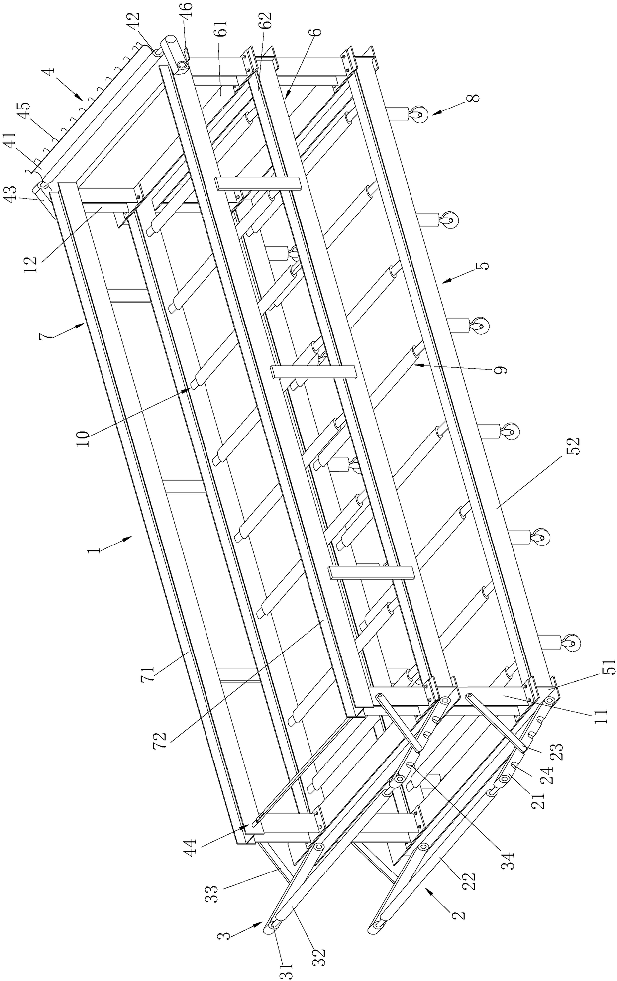 Novel reinforcing steel bar storing, taking and covering device