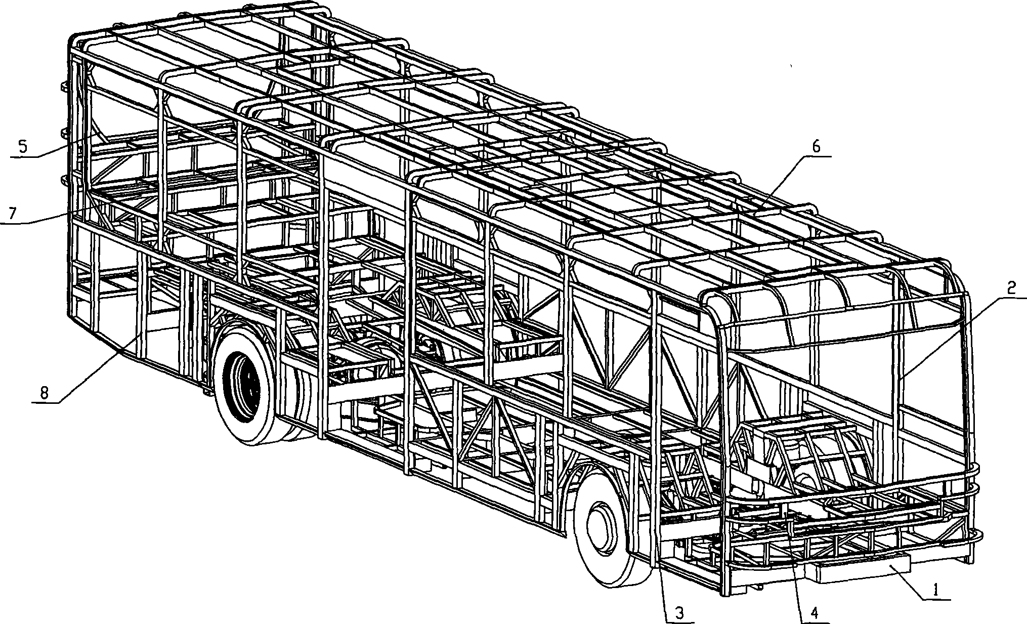 Motor bus unitary body with large-sized rectangular tube underframe