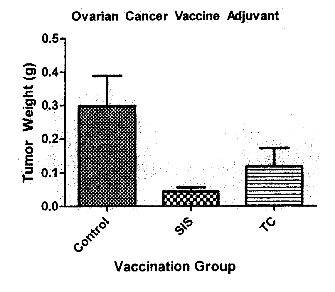 Extracellular matrix adjuvant & methods for prevention and/or inhibition of ovarian tumors and ovarian cancer