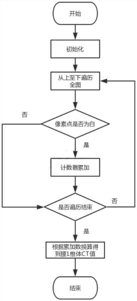 Method for measuring waist 1 vertebral body CT value based on CT image