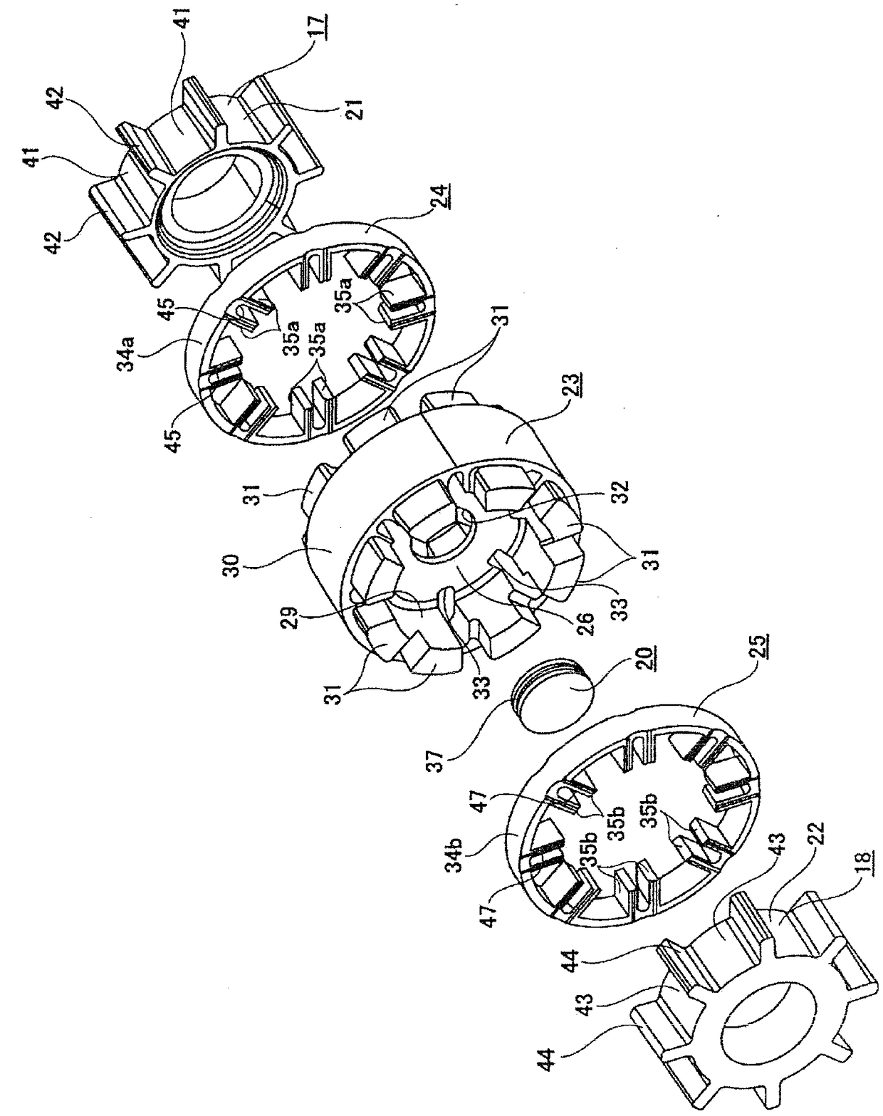 Joint for torque transmission, and electric power steering device