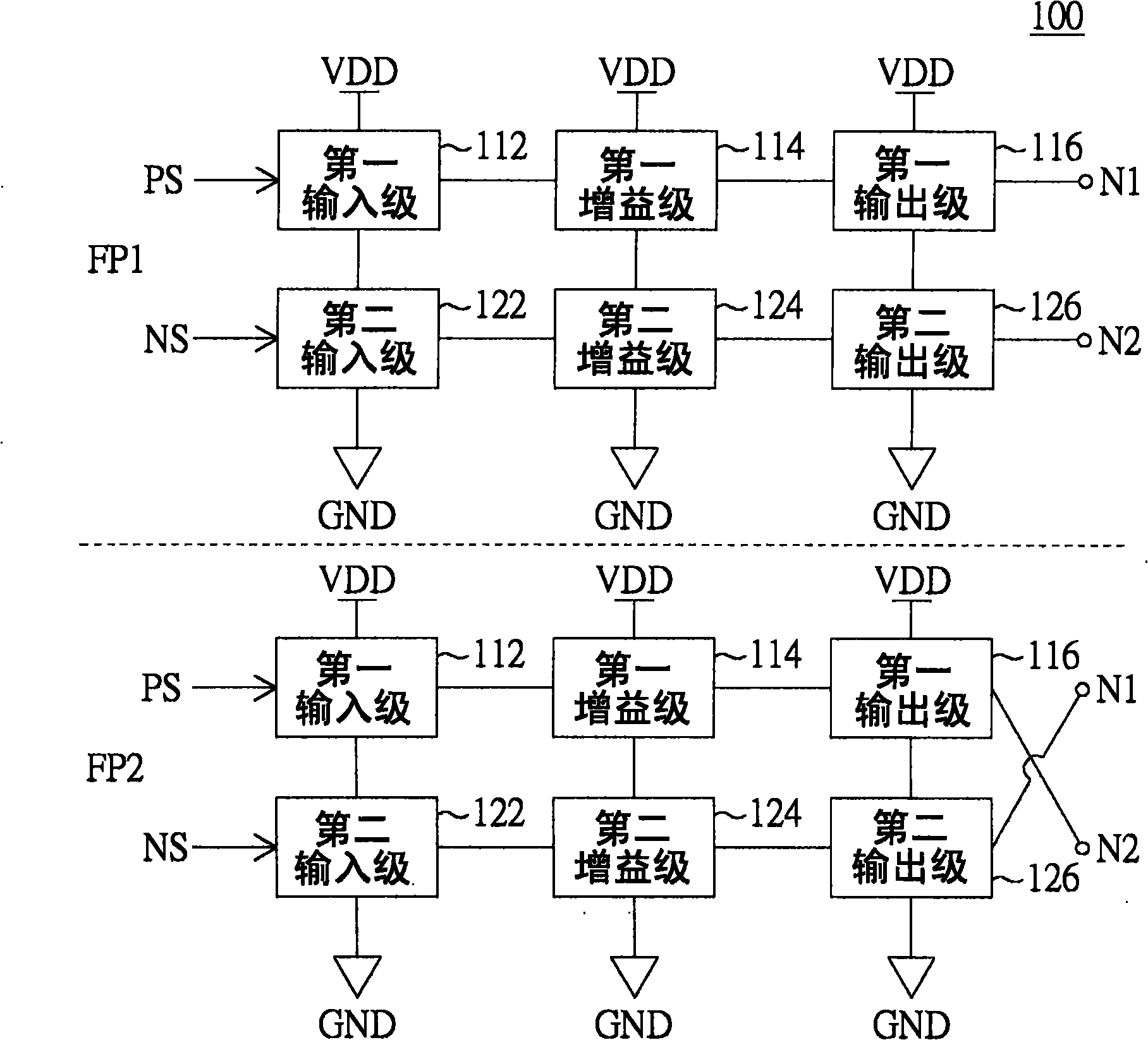 Double-channel operational amplifier circuit