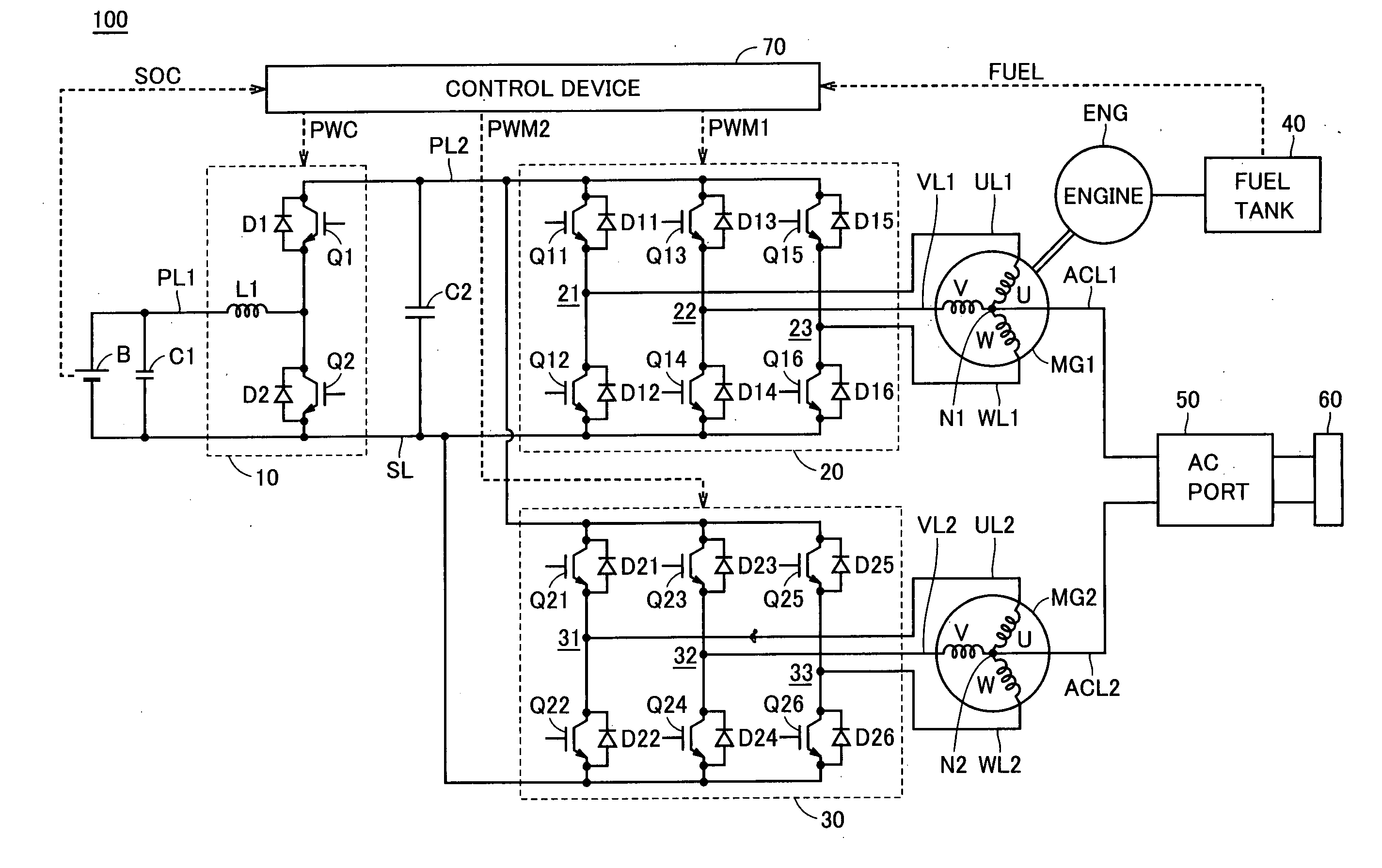 Alternating voltage output apparatus and vehicle including such alternating voltage output apparatus