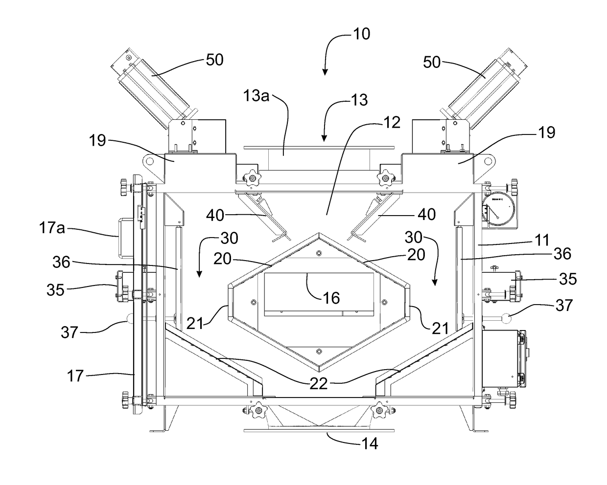 Dedusting apparatus having actuator controlled inlet deflectors to provide adjustable product flow regulation