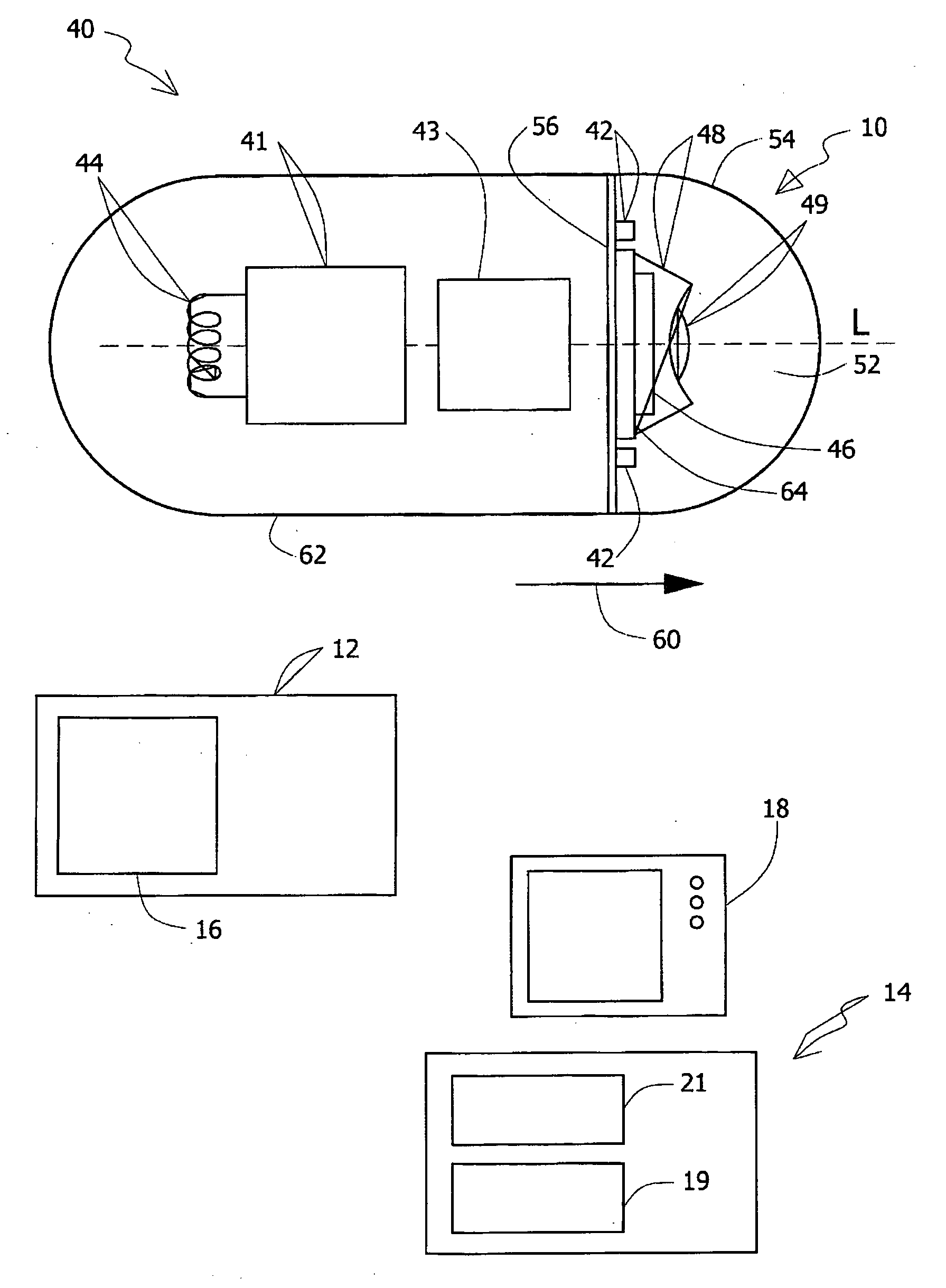 In-vivo imaging device, optical system and method