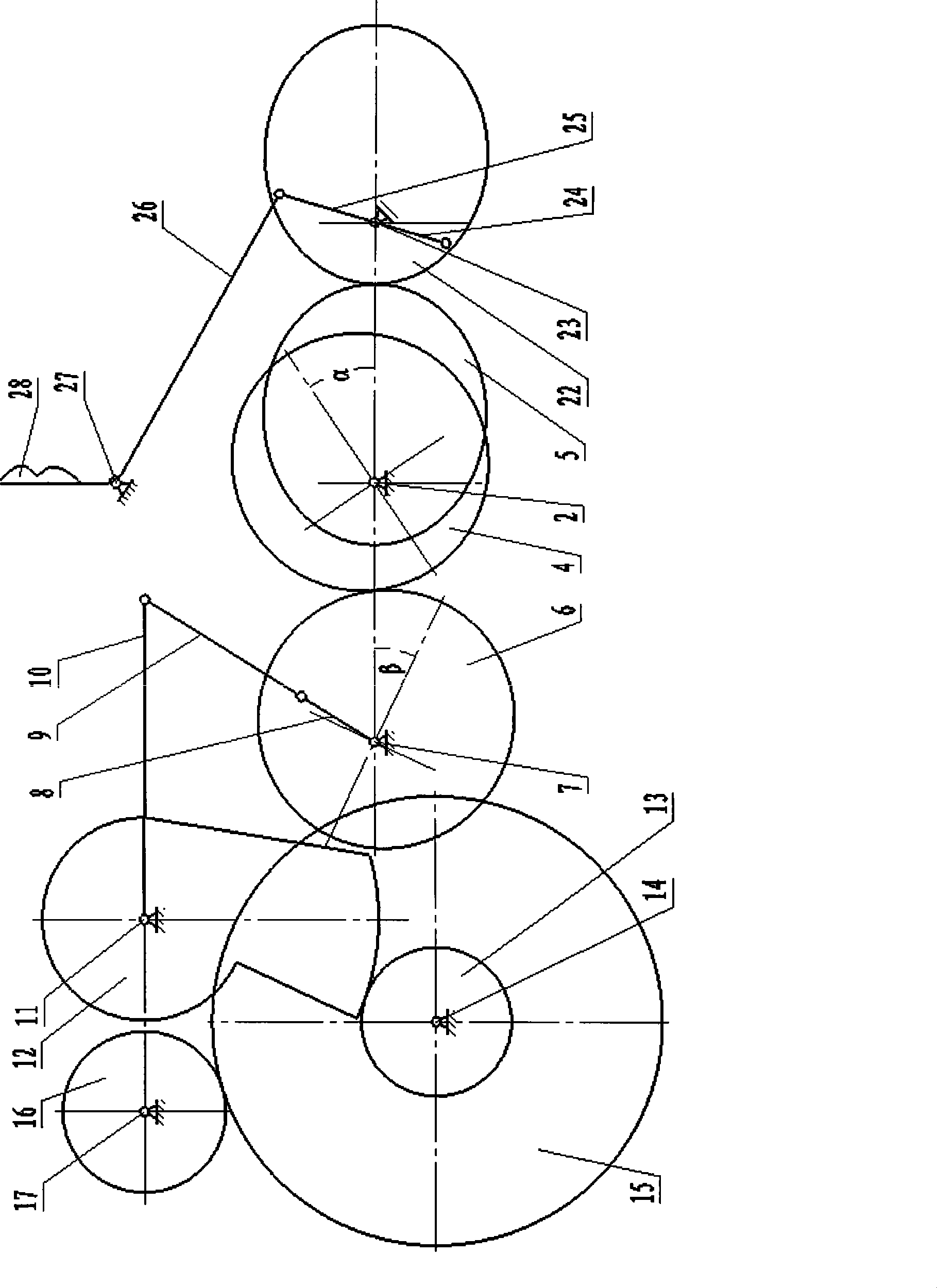 Elliptic gear-crank rocker weft insertion and beat-up mechanism of rapier loom