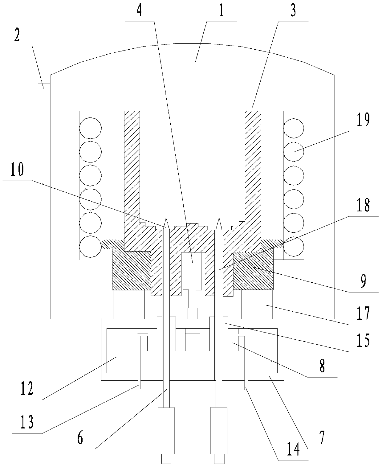 A directional drawing and discharging vacuum melting furnace