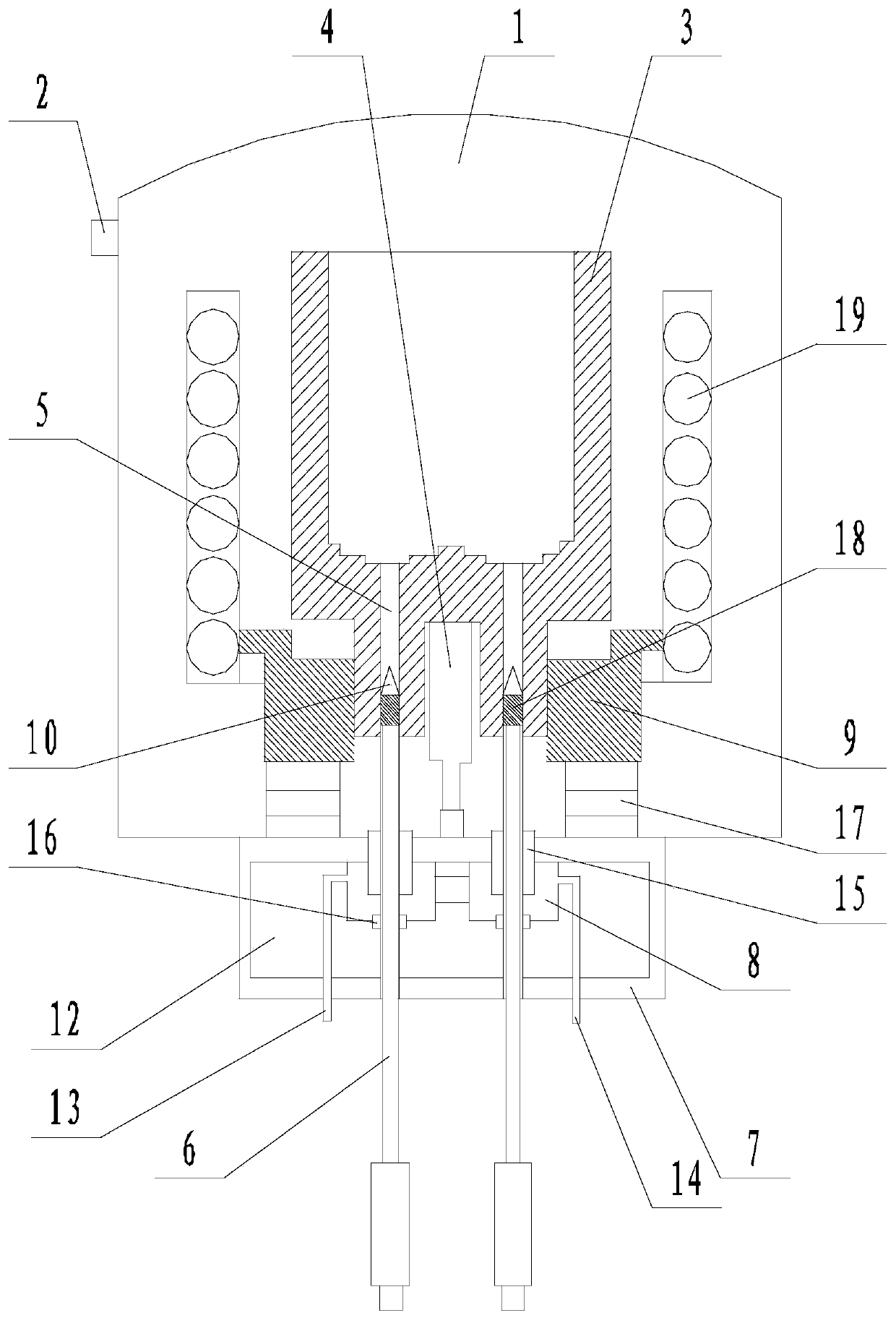 A directional drawing and discharging vacuum melting furnace