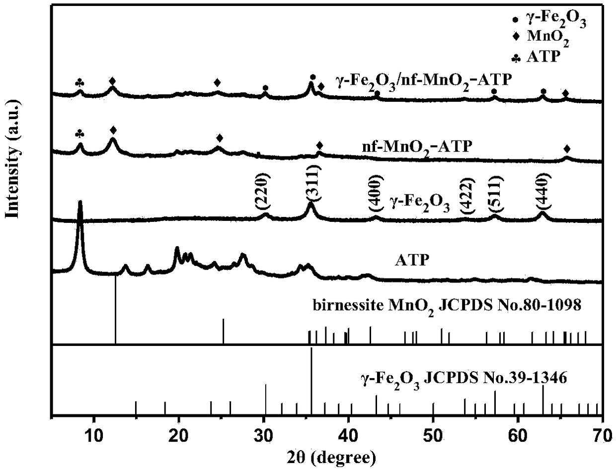 Gamma-Fe2O3 nanoparticle modified nf-MnO2/ATP low-temperature denitration catalyst