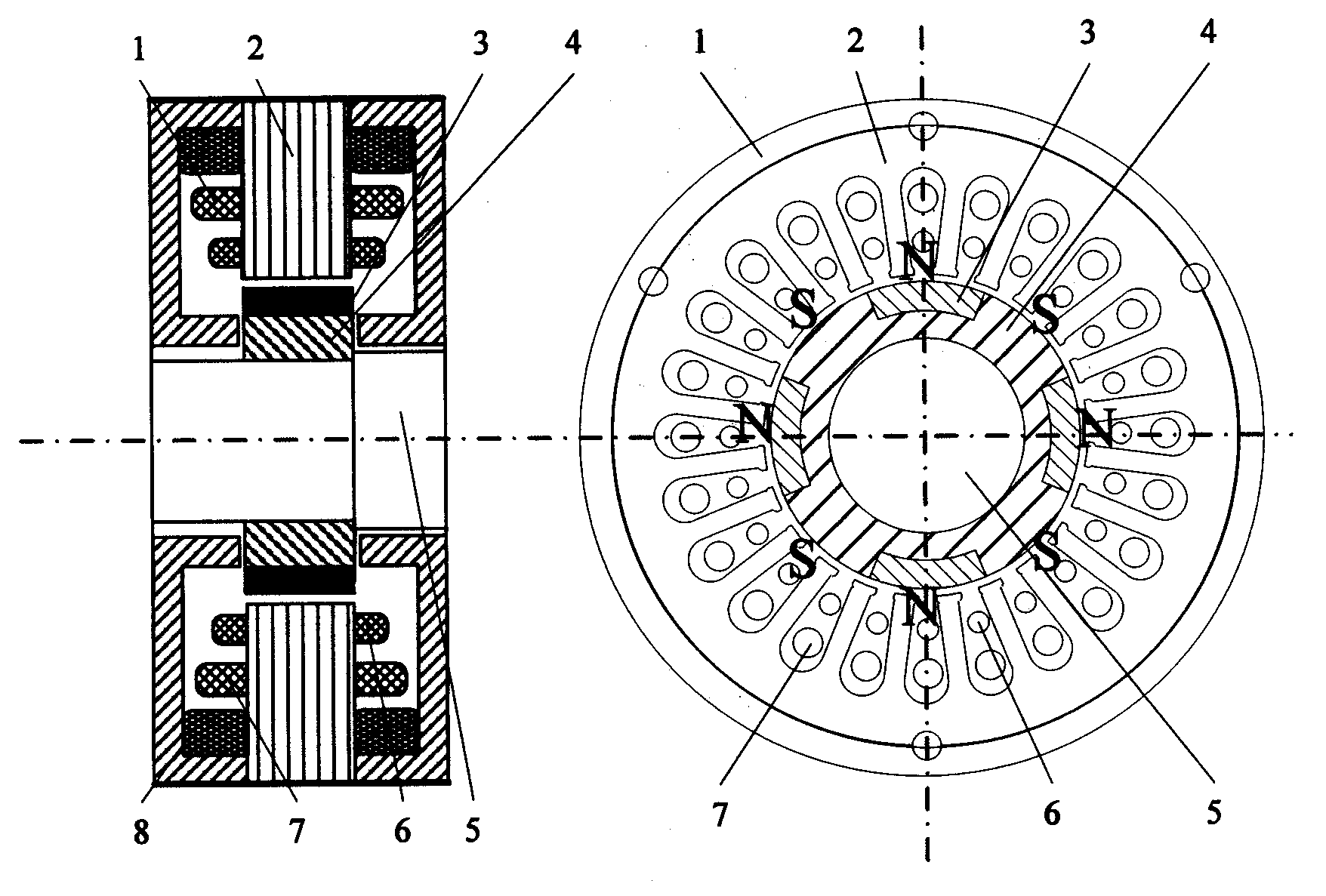 Three-freedom consequent pole permanent magnet motor without bearing of axial direction initiative suspending