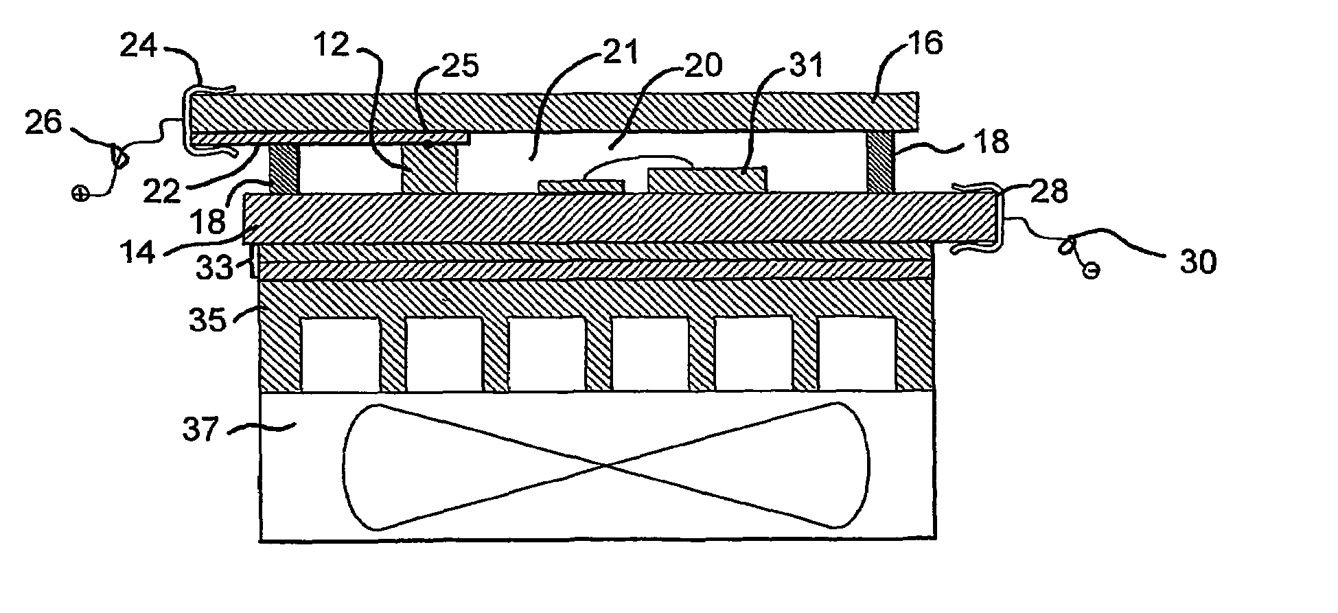 High power radiation emitter device and heat dissipating package for electronic components