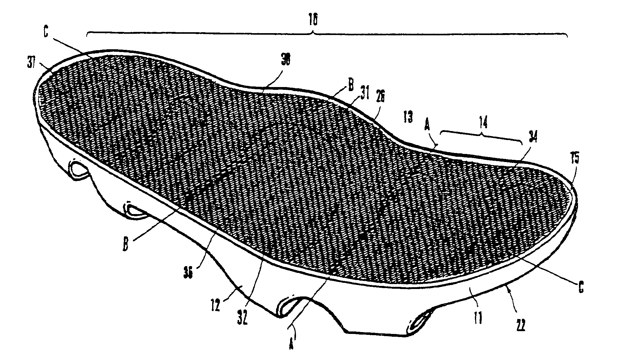 Device for suspending a foot within a shoe and shoes incorporating such devices