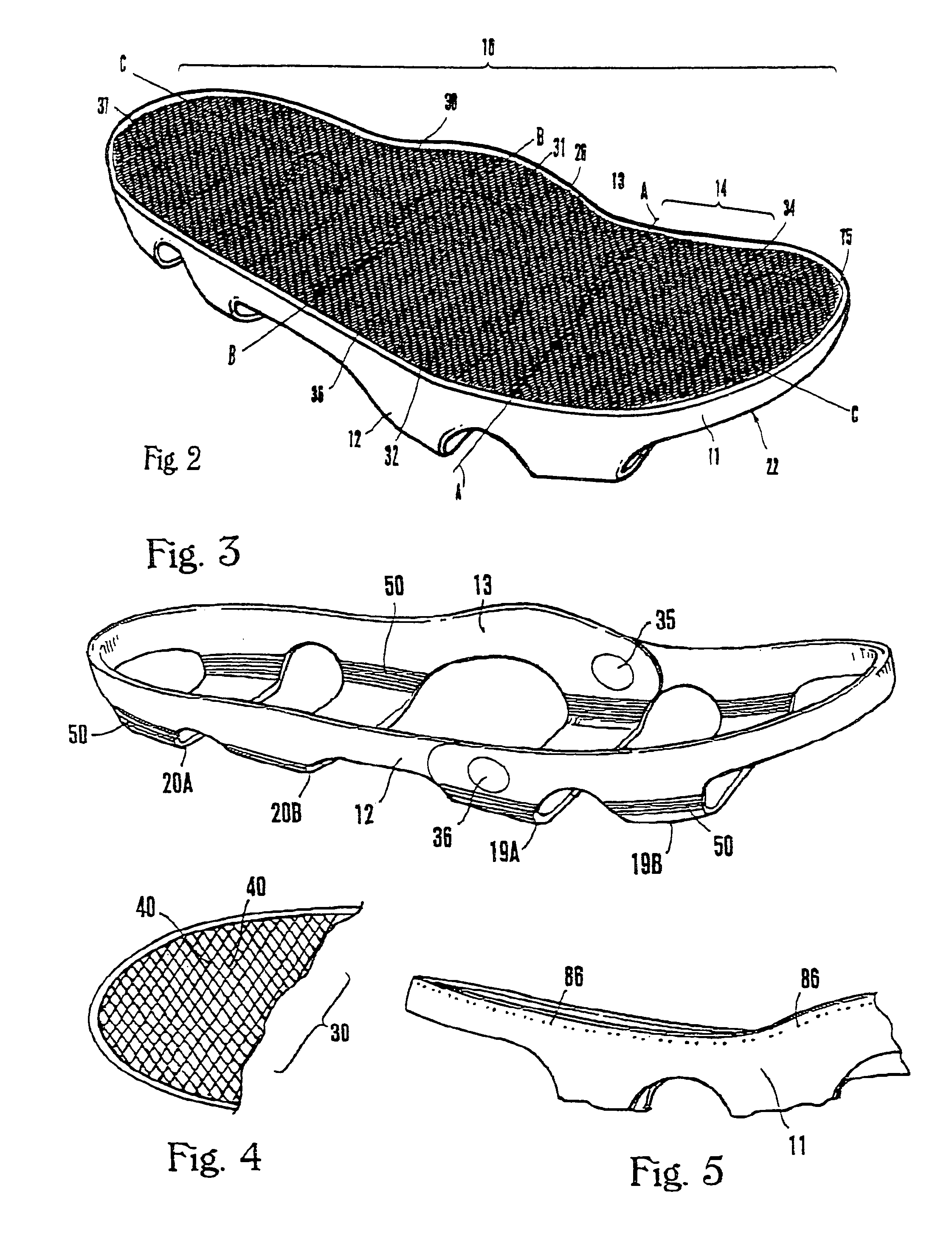 Device for suspending a foot within a shoe and shoes incorporating such devices