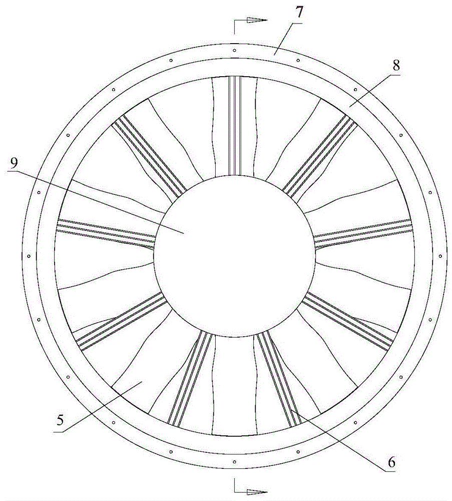 Flow guiding device for two-way reversible axial flow fan