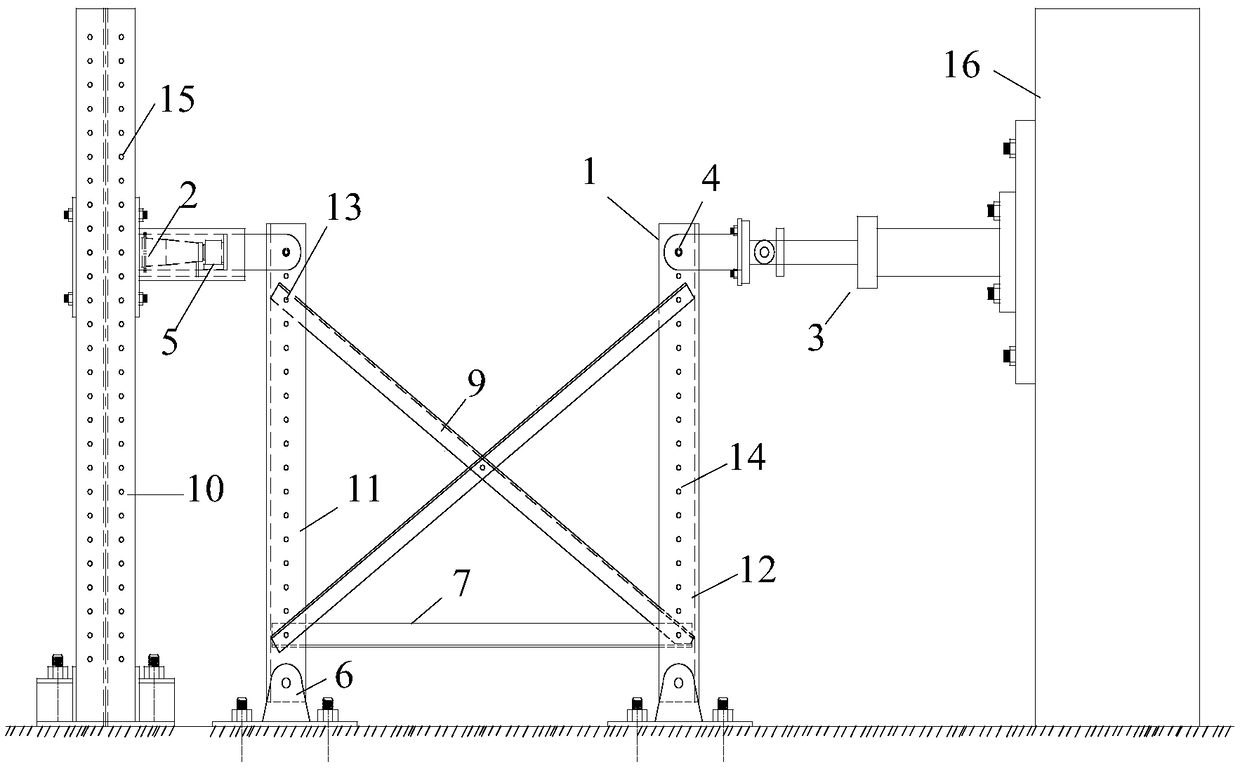 Angle iron cross diagonal member stable bearing capacity test device and method